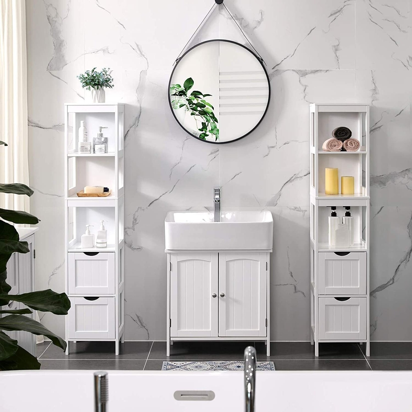 Parya Home Parya Home - High Bathroom Cabinet - 2 Drawer - 3 Shelves - Wood - White