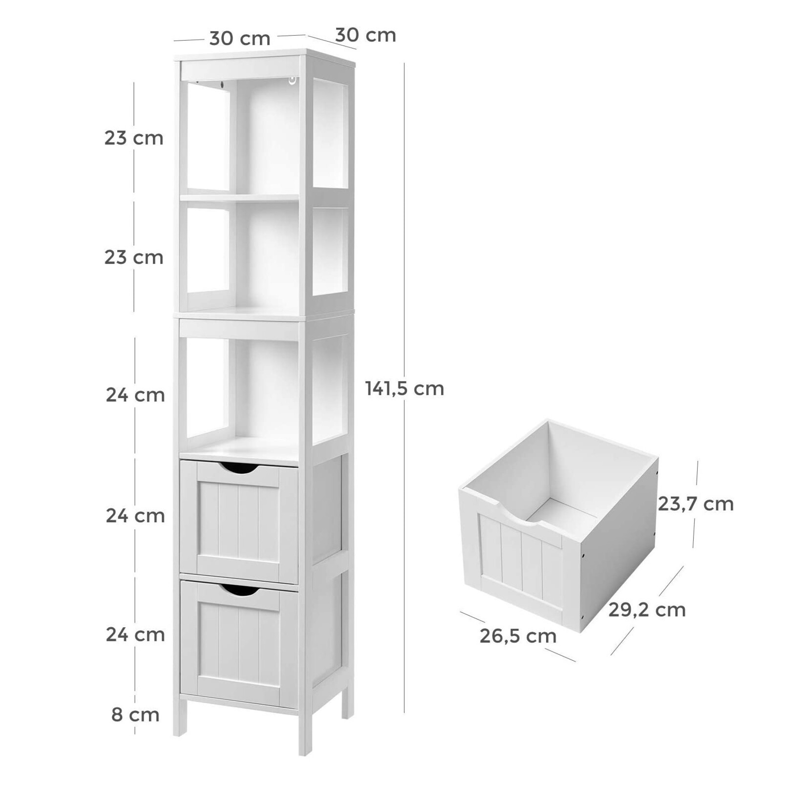 Parya Home Parya Home - High Bathroom Cabinet - 2 Drawer - 3 Shelves - Wood - White