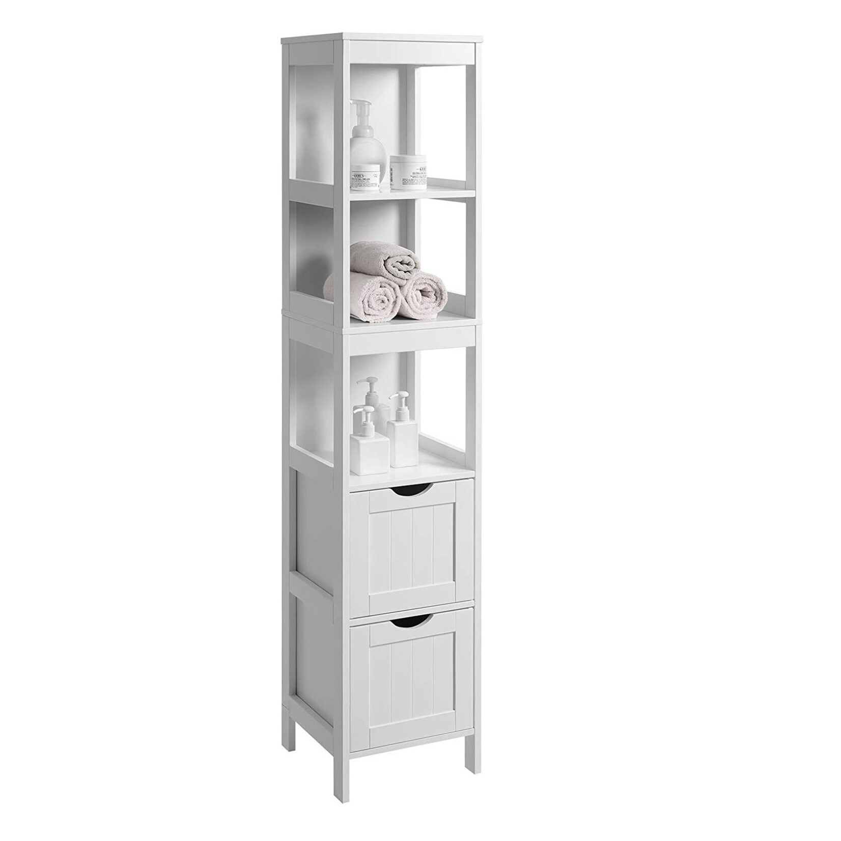 Parya Home Parya Home - High Bathroom Cabinet - 2 Drawer - 3 Shelves - Wood - White