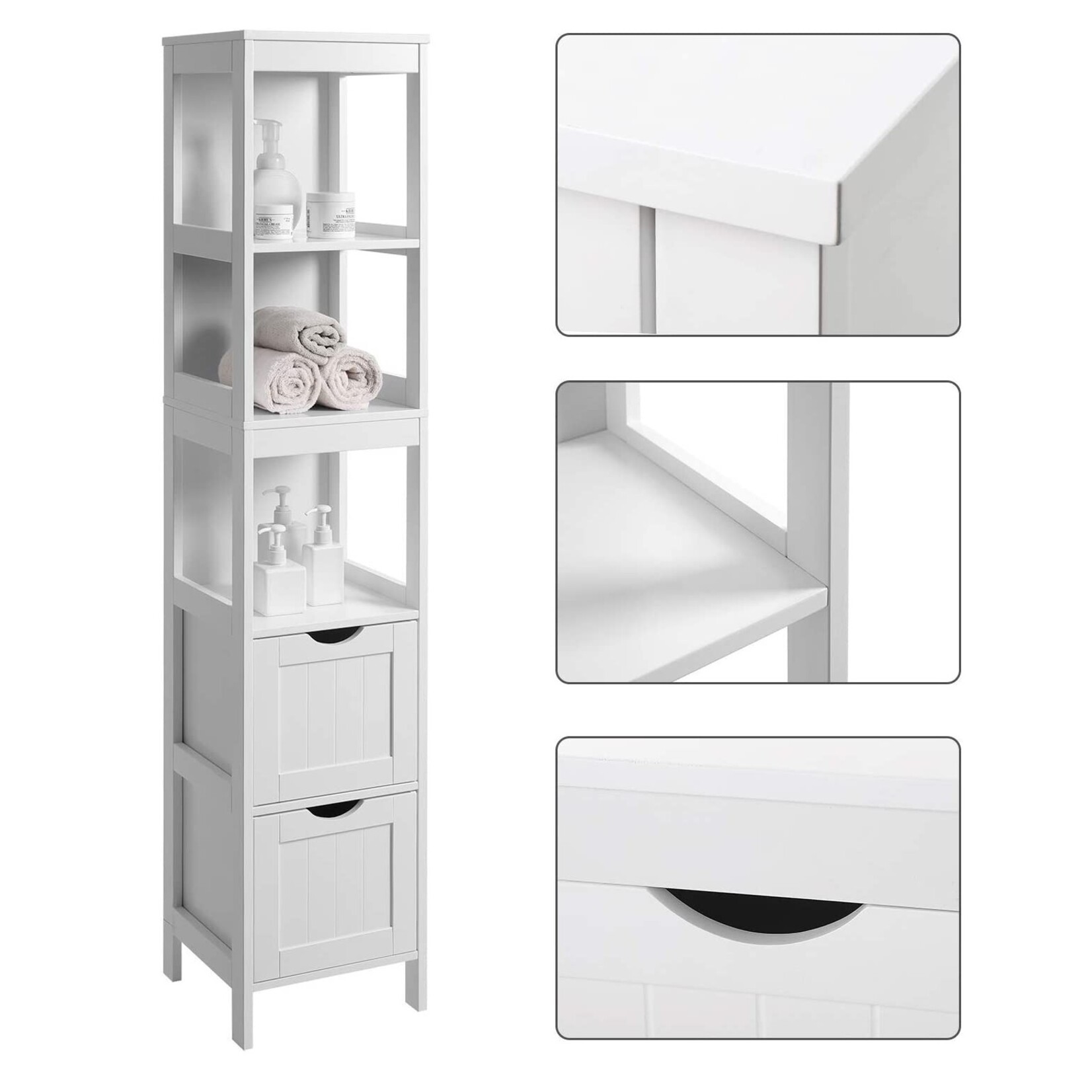 Parya Home Parya Home - Hoge Badkamerkast - Badkamermeubel - 2 Lade - 3 Planken - Hout - Wit