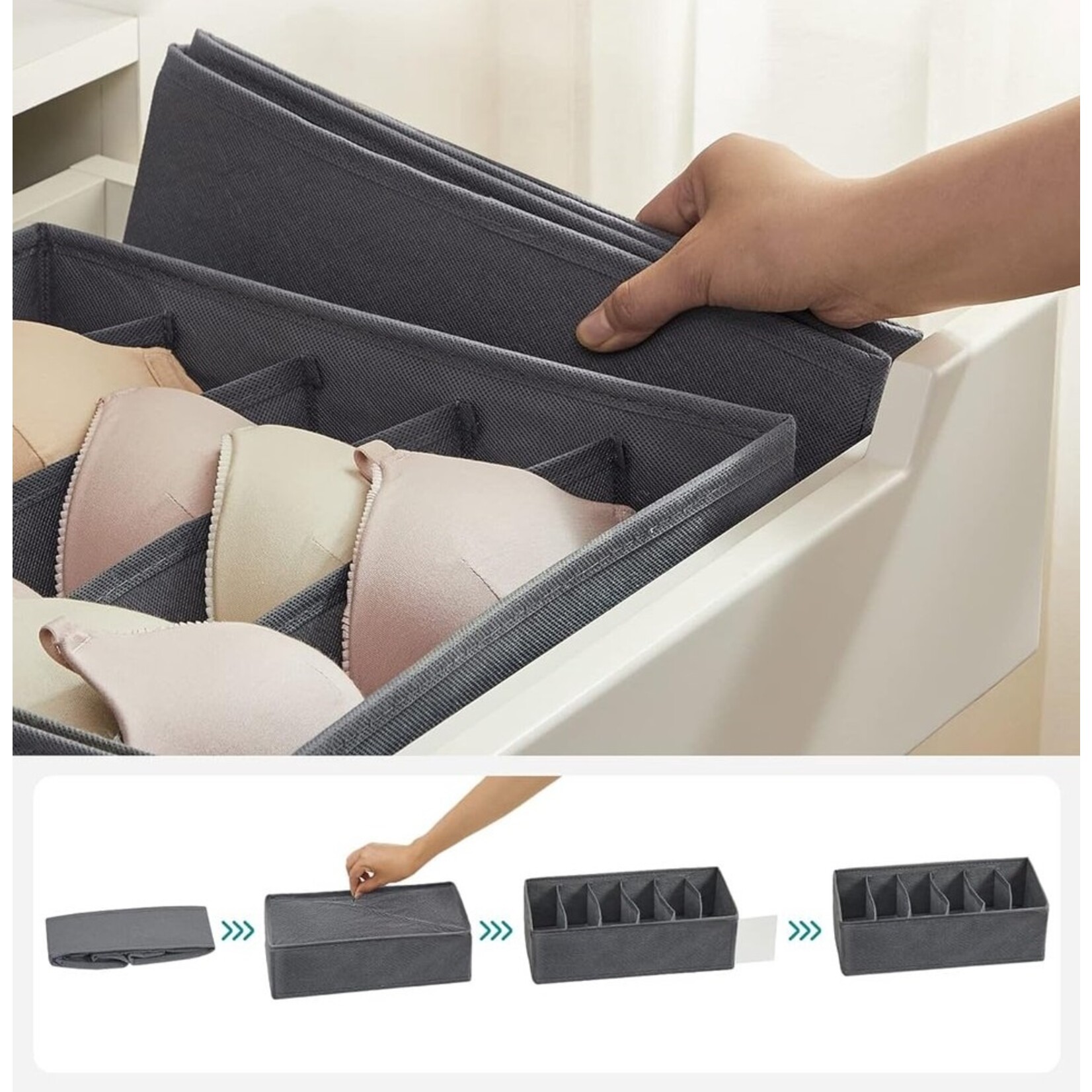 Parya Home Parya Home Opbergdozen Lade-organizer set van 8 grijs
