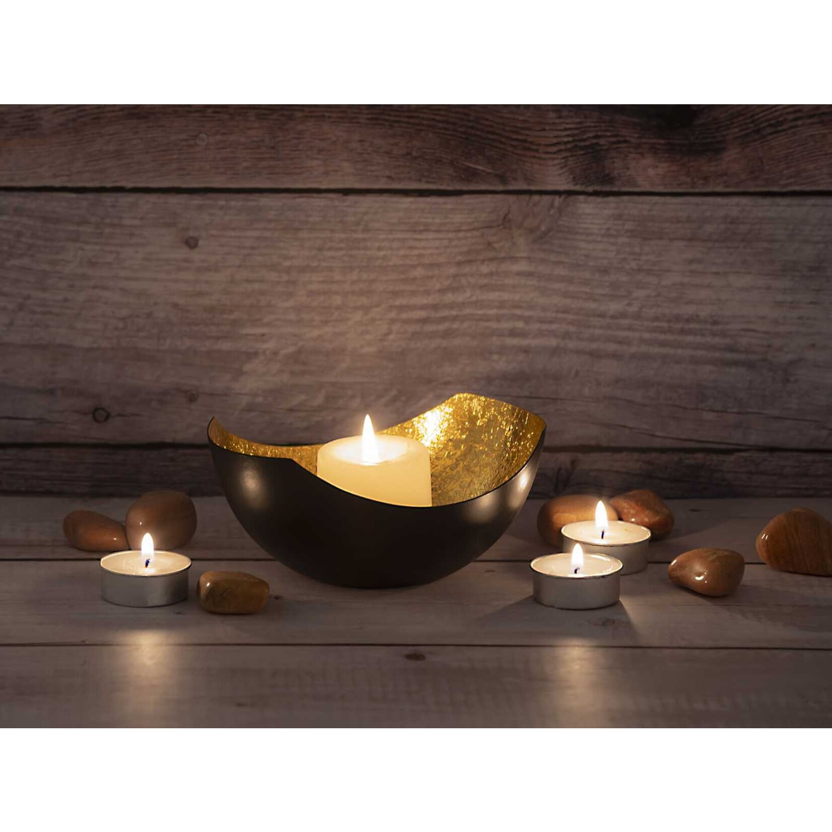 Bobbel Home Bobbel Home - Waxinelichthouder set 2 stuks Kandelaar Love bowl vorm zwart mat vergulde binnenkant