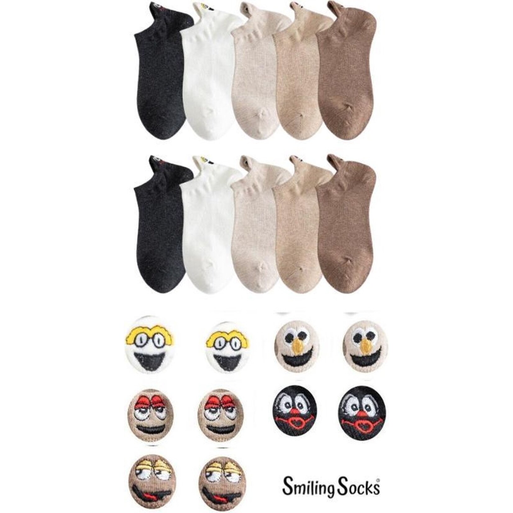 Smilling socks Smiling Socks® 10-Pack - Leuke sokken - Vrouw/Man - Maat 35-43 - Grappige sokken - Katoen - Cadeau voor haar - Antislip sokken - One size sokken - aarde tinten