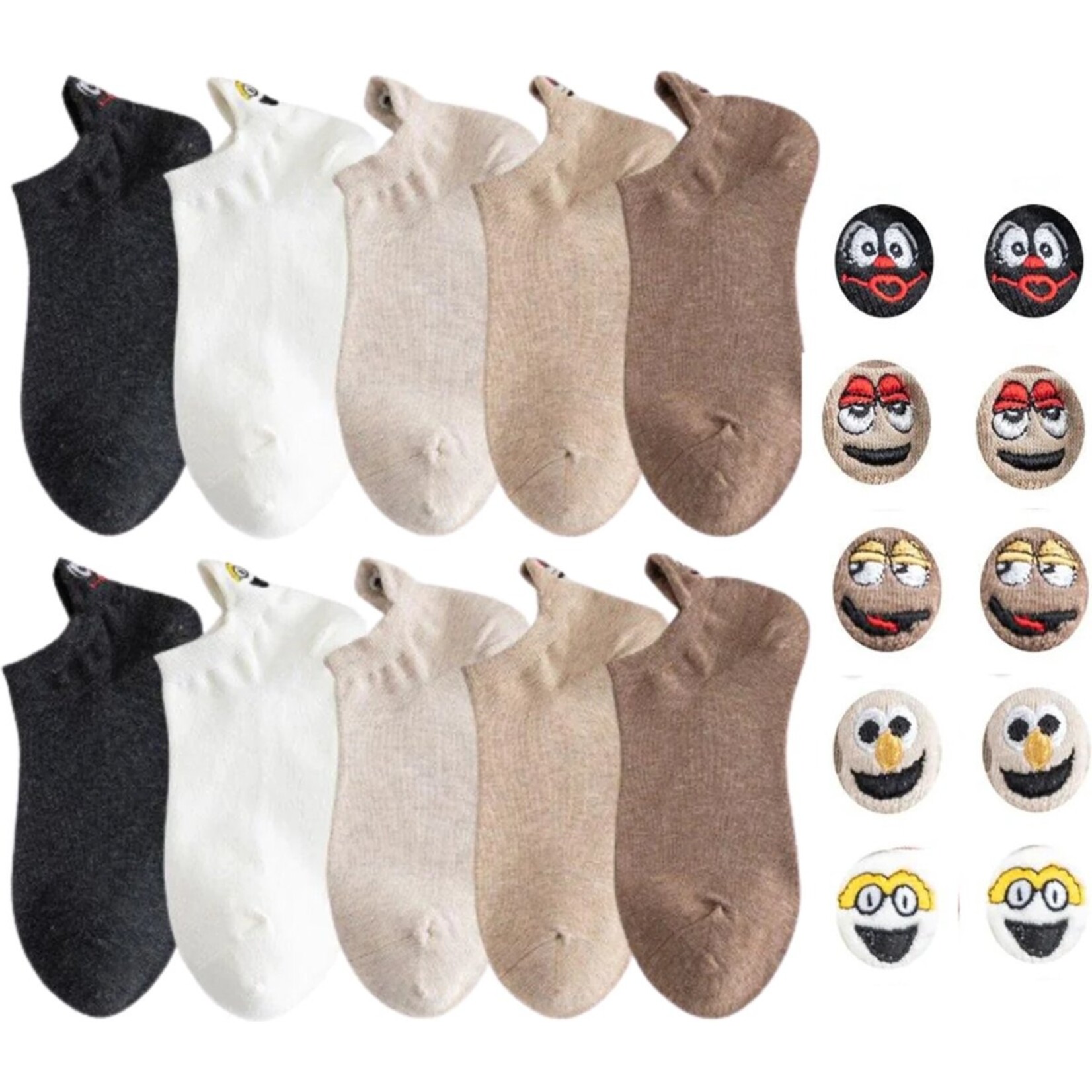 Smilling socks Smiling Socks® 10-Pack - Leuke sokken - Vrouw/Man - Maat 35-43 - Grappige sokken - Katoen - Cadeau voor haar - Antislip sokken - One size sokken - aarde tinten