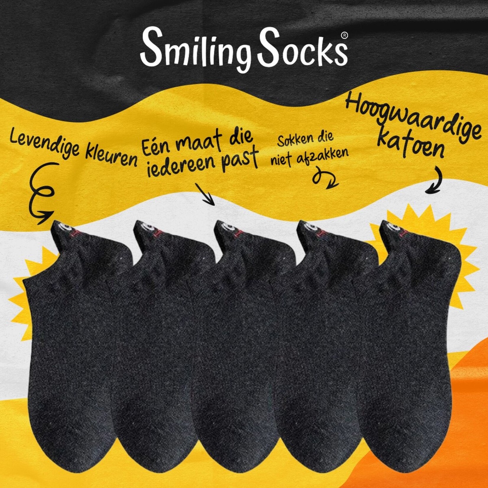 Parya Smiling Socks® 10-Pack - Leuke sokken - Vrouw/Man - Maat 35-43 - Grappige sokken - Katoen - Cadeau voor haar - Antislip sokken - One size sokken - Zwart