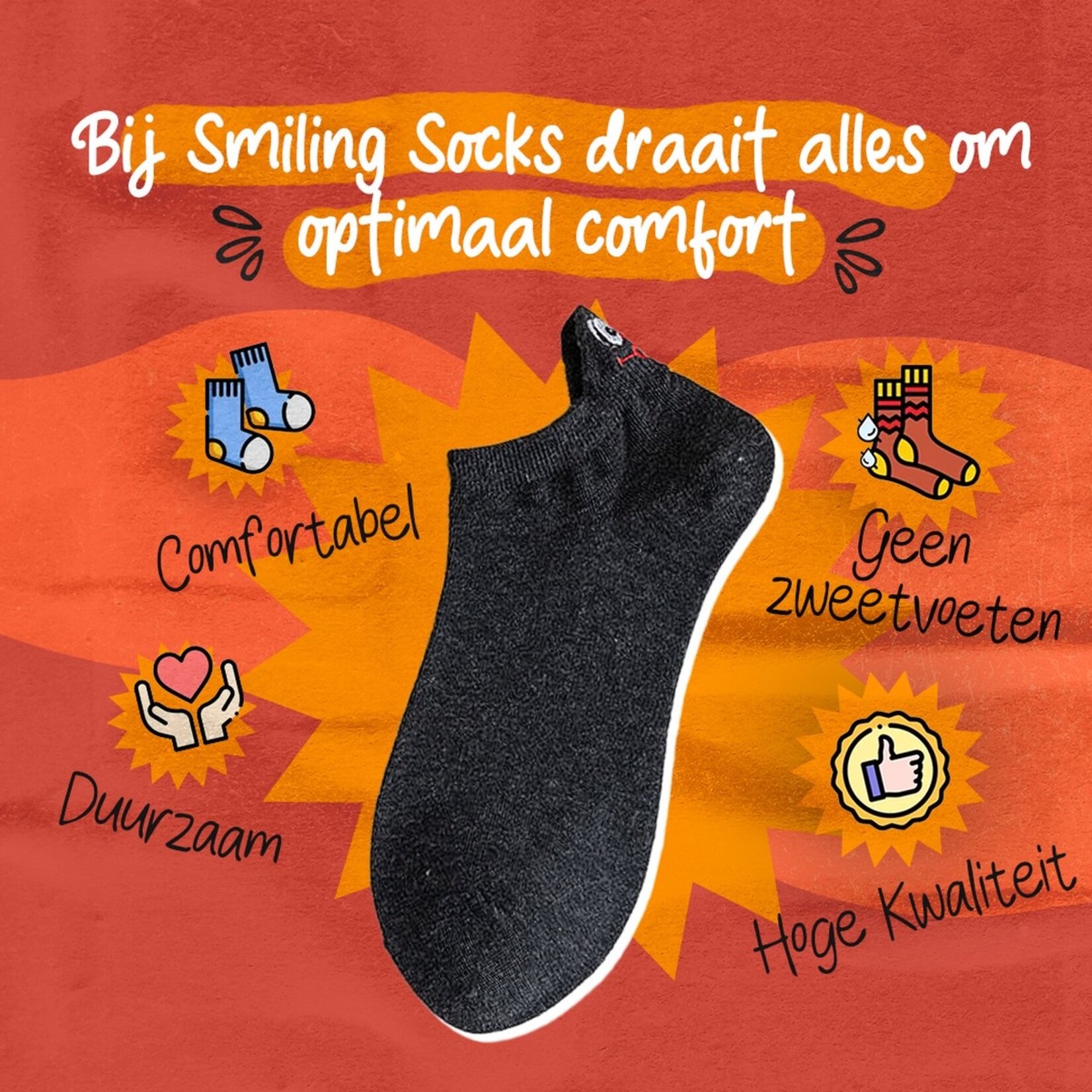 Parya Smiling Socks® 10-Pack - Leuke sokken - Vrouw/Man - Maat 35-43 - Grappige sokken - Katoen - Cadeau voor haar - Antislip sokken - One size sokken - Zwart