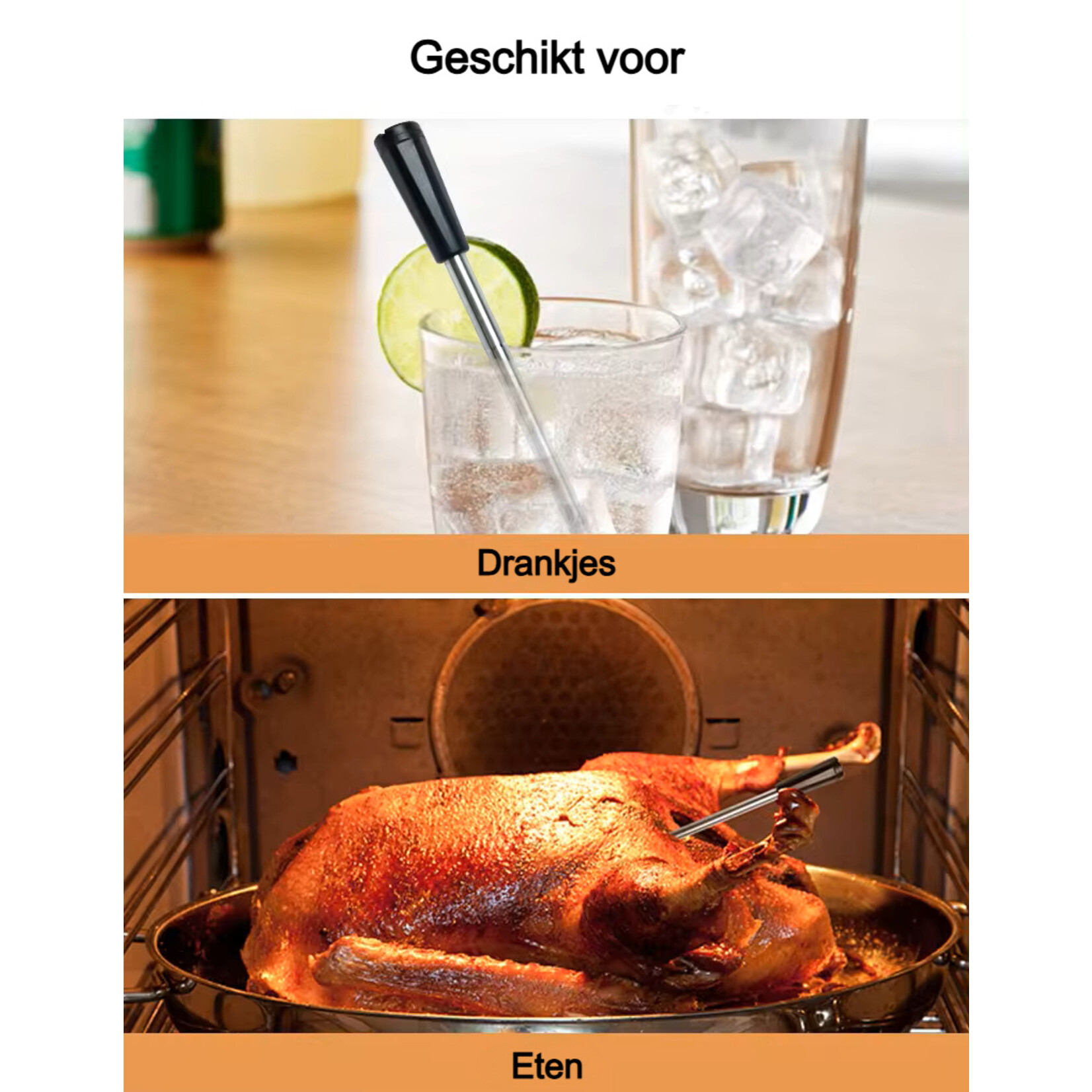 Dutch Wanted Dutch Wanted - Vleesthermometer Draadloos met App - Oventhermometer - BBQ Thermometer met Bluetooth - BBQ accesoires - RVS - ZWART