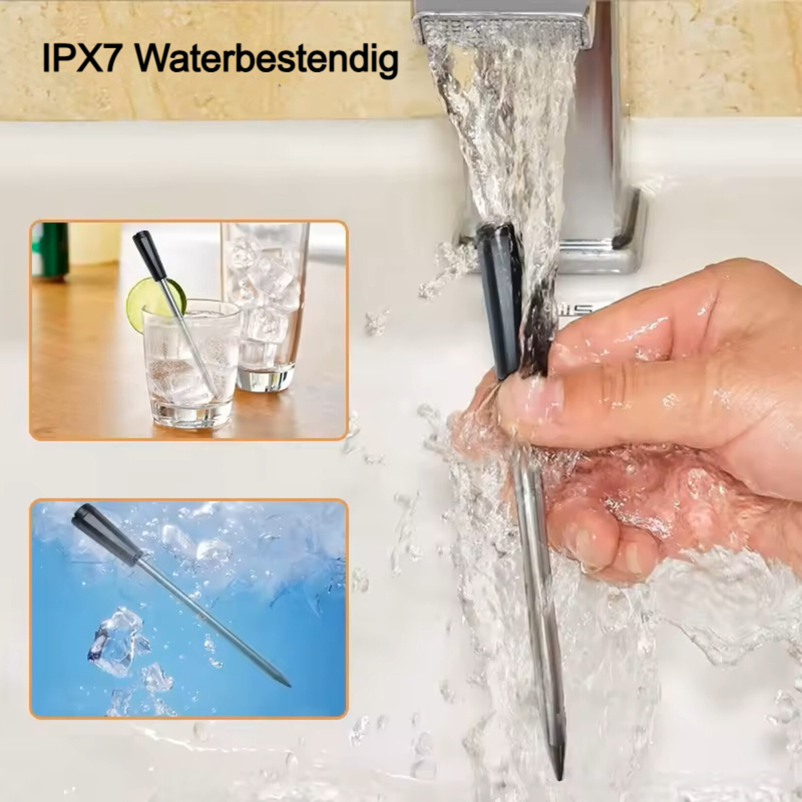 Dutch Wanted Dutch Wanted - Vleesthermometer Draadloos met App - Oventhermometer - BBQ Thermometer met Bluetooth - BBQ accesoires - RVS - ZWART