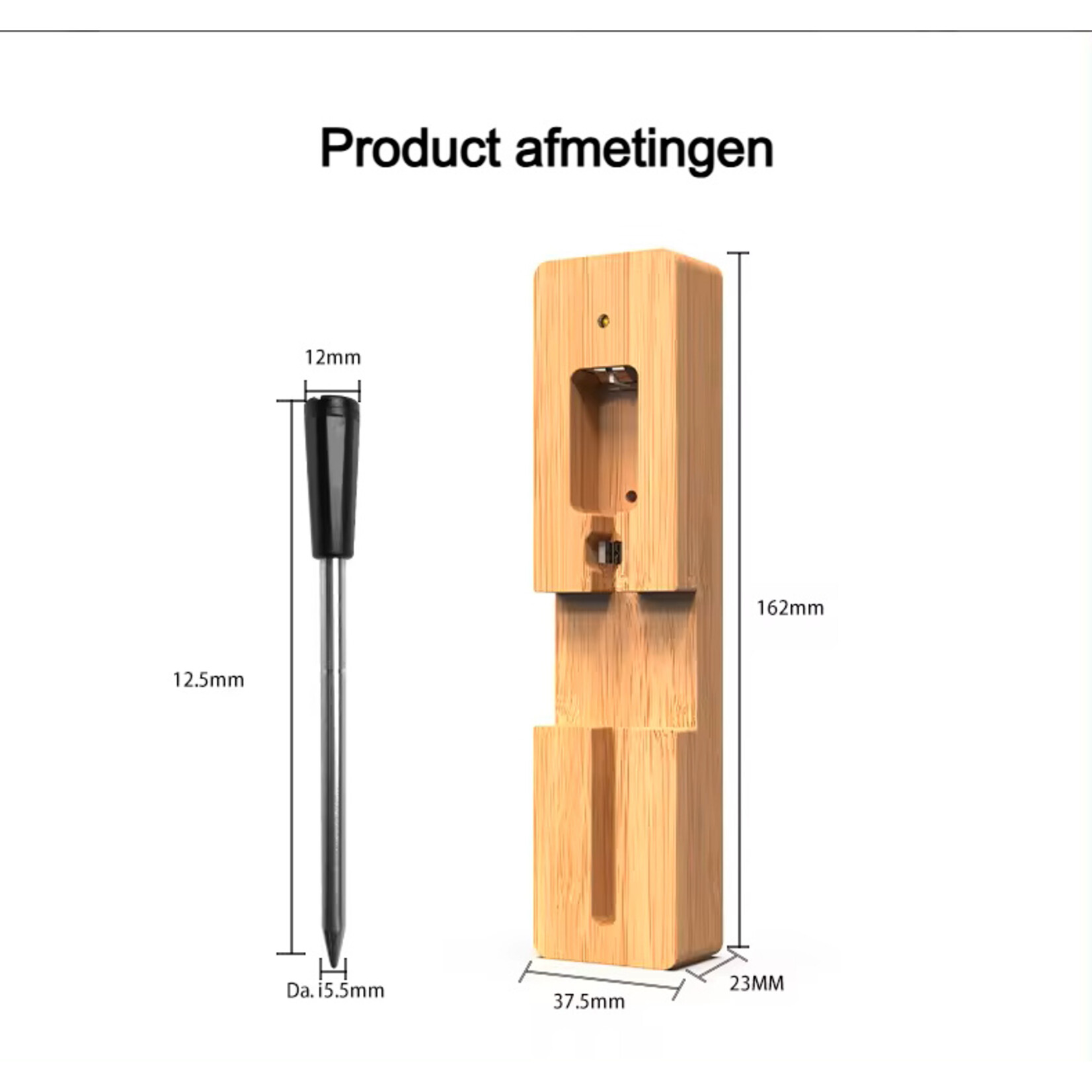 Dutch Wanted Dutch Wanted - Vleesthermometer Draadloos met App - Oventhermometer - BBQ Thermometer met Bluetooth - BBQ accesoires - RVS - ZWART