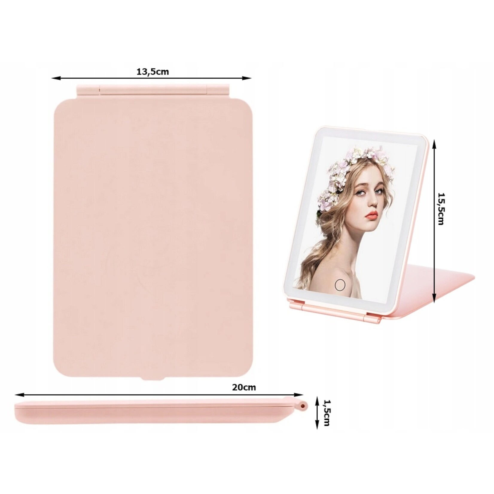 Make-up Spiegel met LED verlichting - Ringen Bakje - 16 Lichtpunten