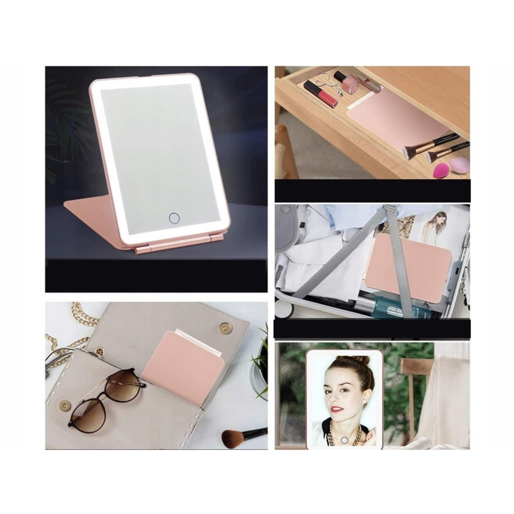 Makeup Mirror with LED Lighting - Rings Tray - 16 Lights