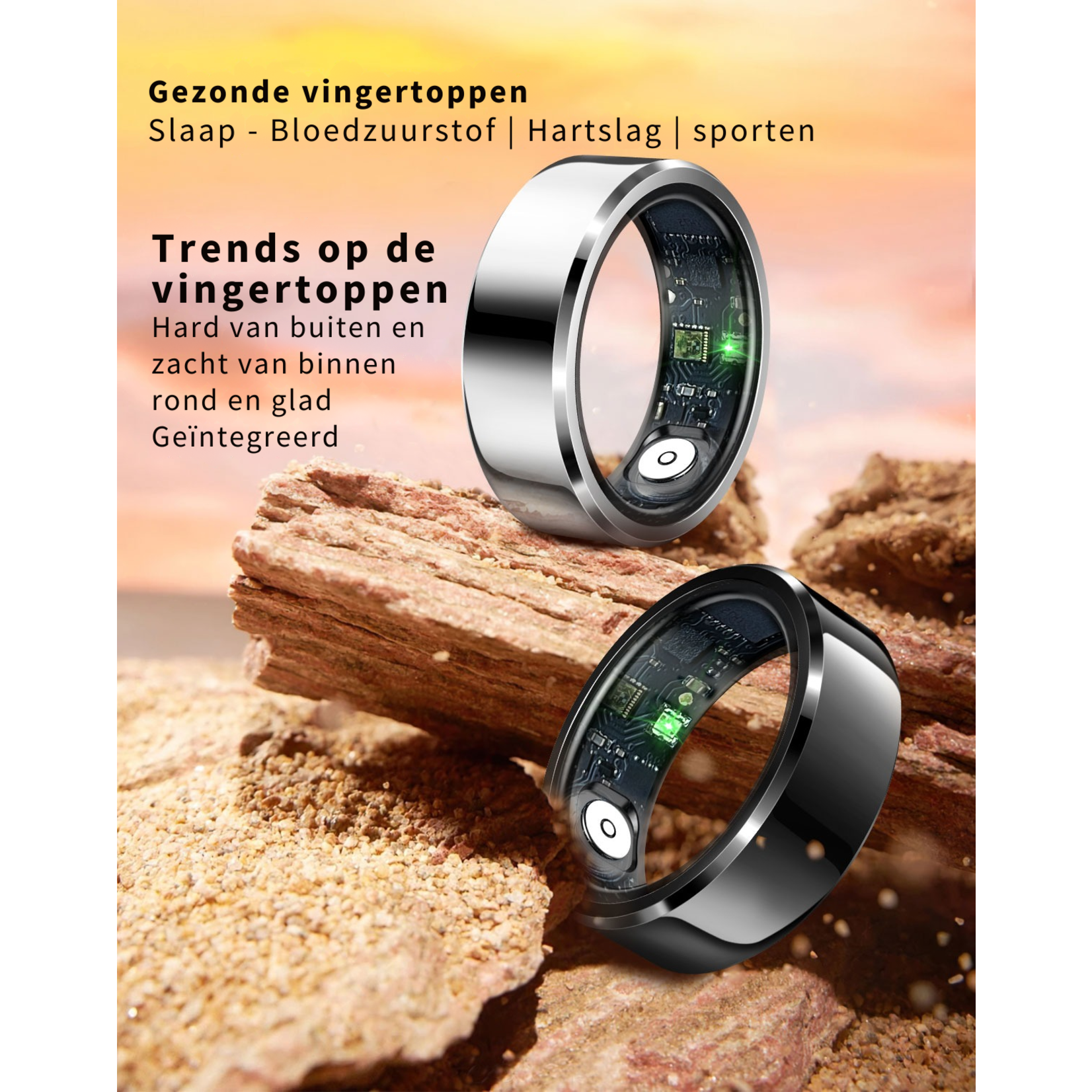 Parya - Smart Ring - European ring size 60 - Waterproof - Sleep Monitor - Heart Rate Monitor - SpO2 Monitor - Daily Activity Tracking - Mobile App - Black