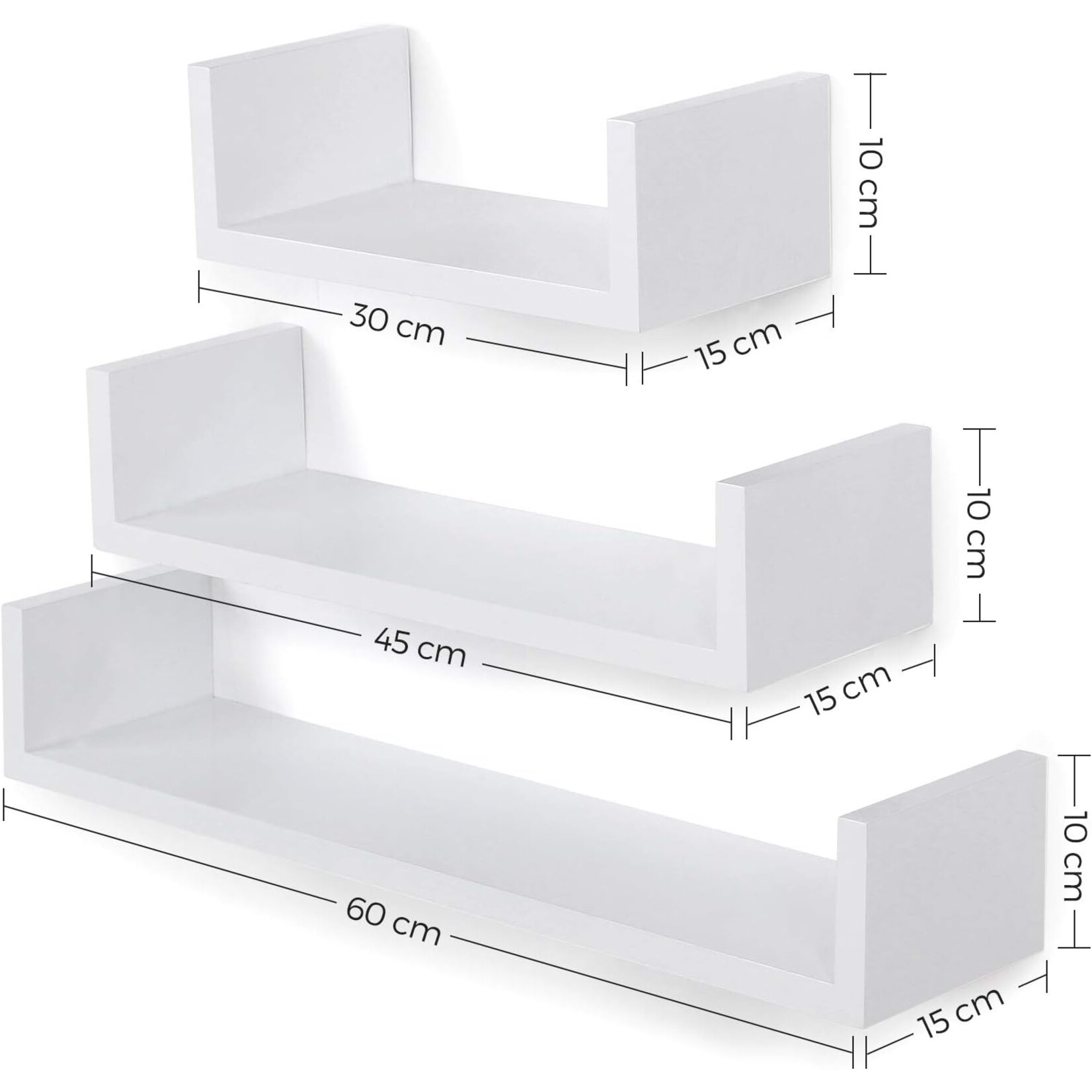 Bobbel Home Parya  Home - wandplank set van 3 zwevende planken, MDF-hout, diepte 15 cm