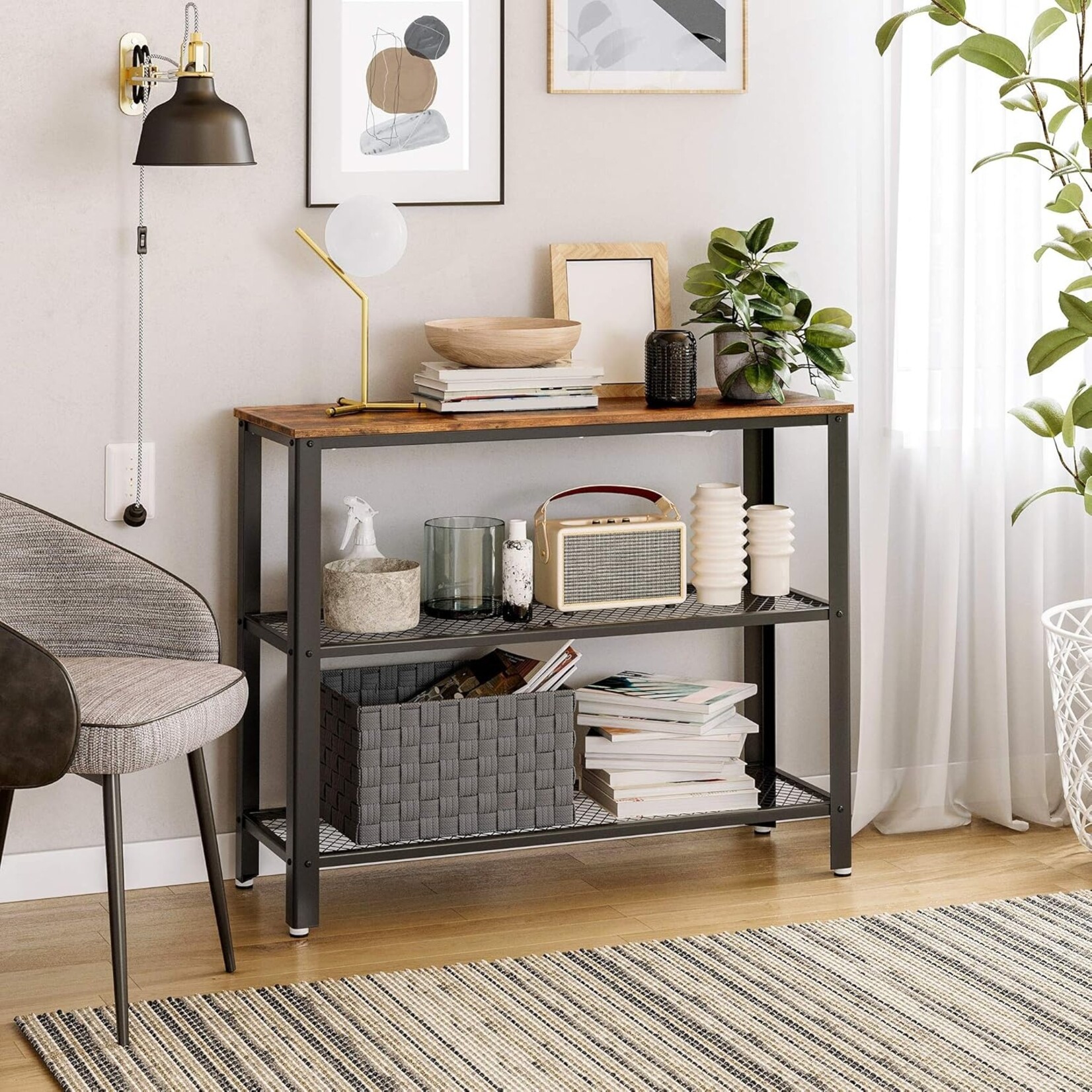 Parya Home - Side table - Industrial - Wood/Metal - 101,5x35x80 cm