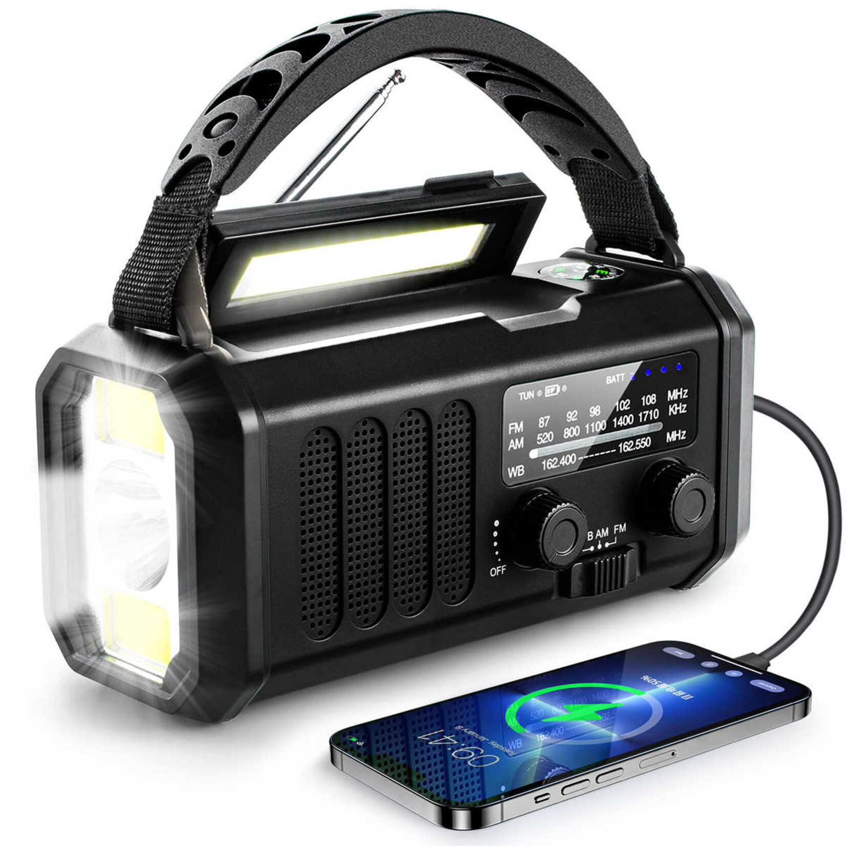 Dutch Wanted Dutch Wanted Emergency Radio - Solar Rewindable 10,000mAh - Rewind Radio - MODEL 2025 - Solar powerbank Solar - Survival Emergency Kit - Flashlight Rechargeable - Emergency Kit - Black