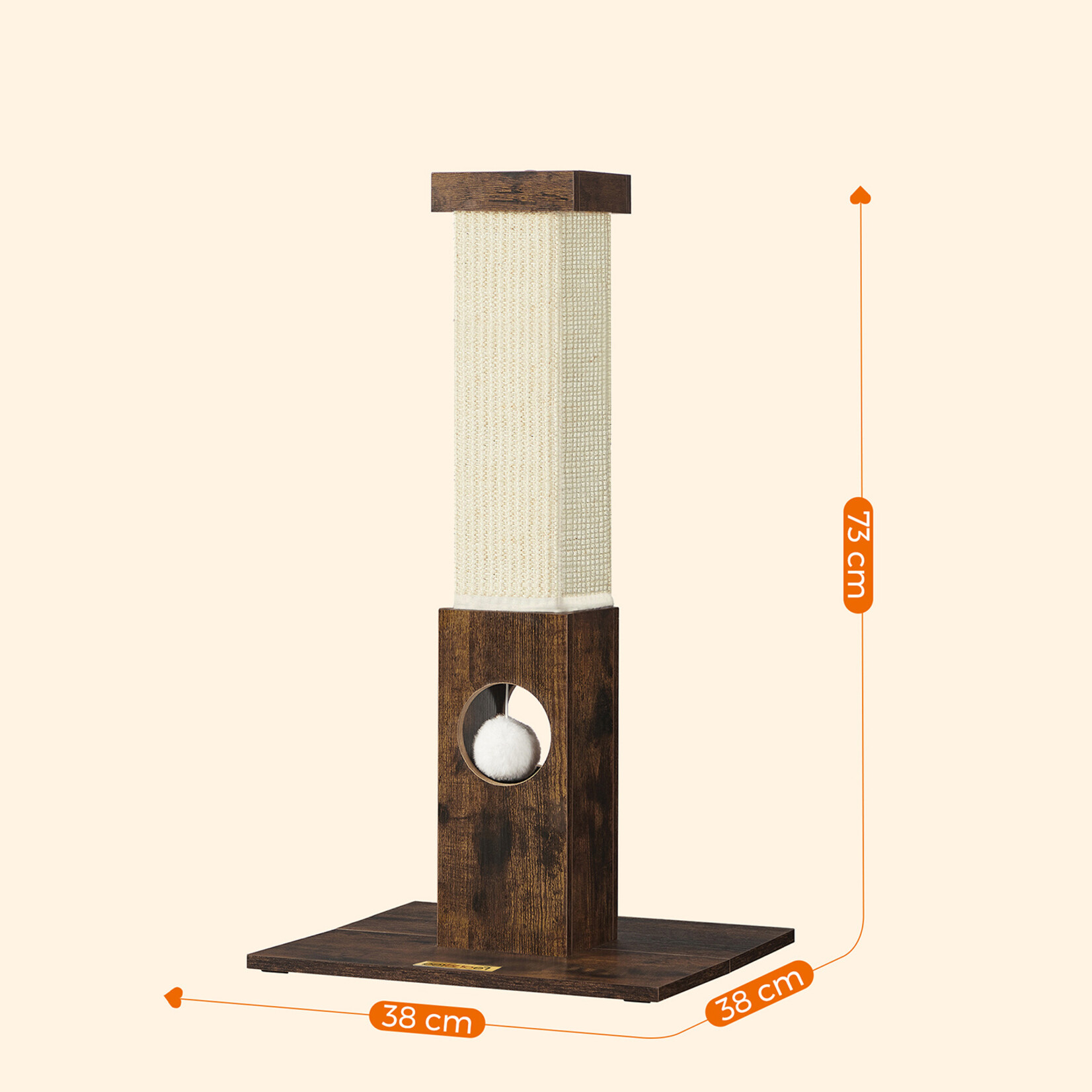 Bobbel Home Bobble Home - Cat Scratching Post, Scratching Post Made of Natural Sisal Rope, Scratching Post with Plush Toy Ball, Scratch Protection for Furniture, 73 cm High, Vintage Brown
