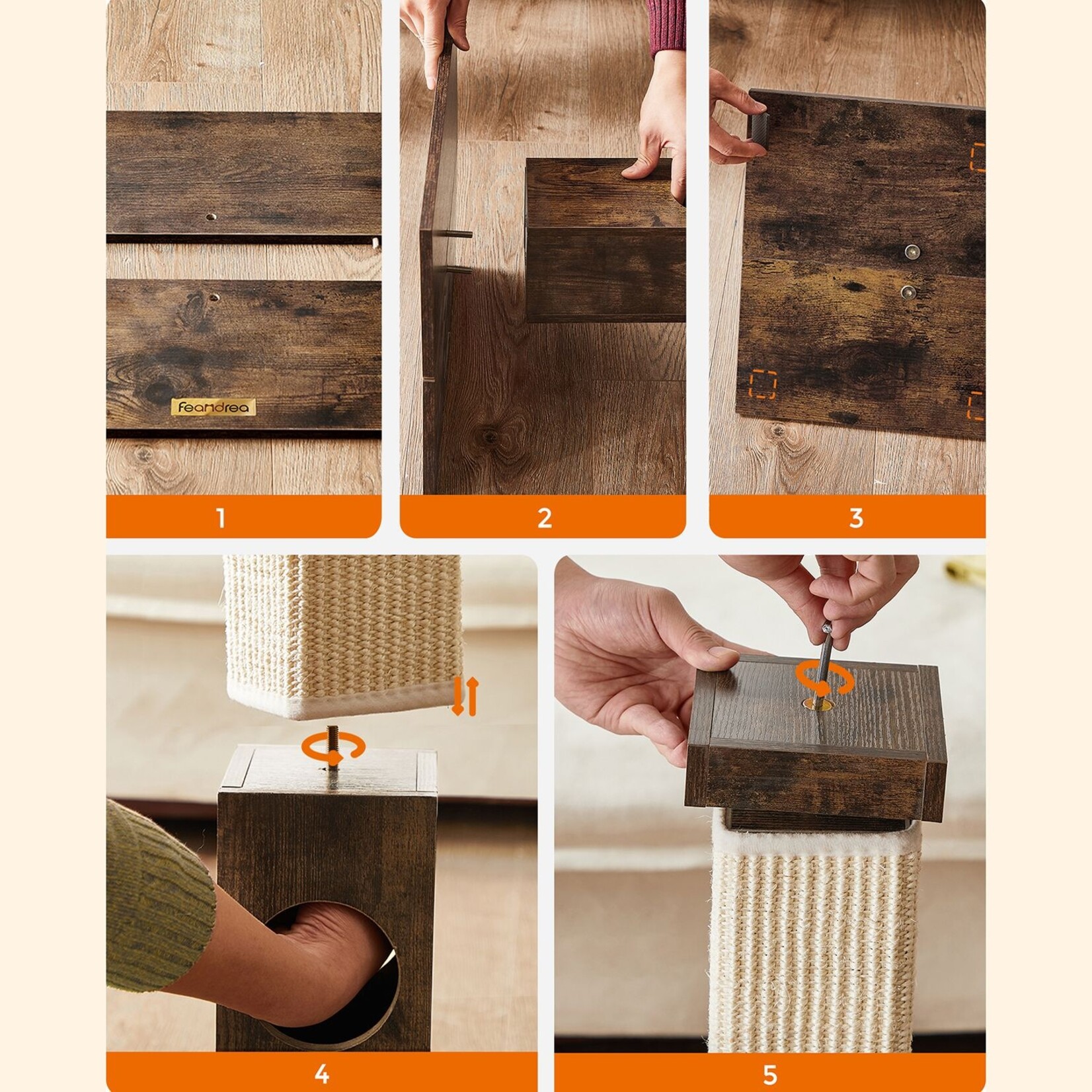 Bobbel Home Bobbel Home - Krabpaal voor katten, krabpaal van natuurlijk sisaltouw, krabpaal met pluche speelbal, krabbescherming voor meubels, 73 cm hoog, Vintage Brown