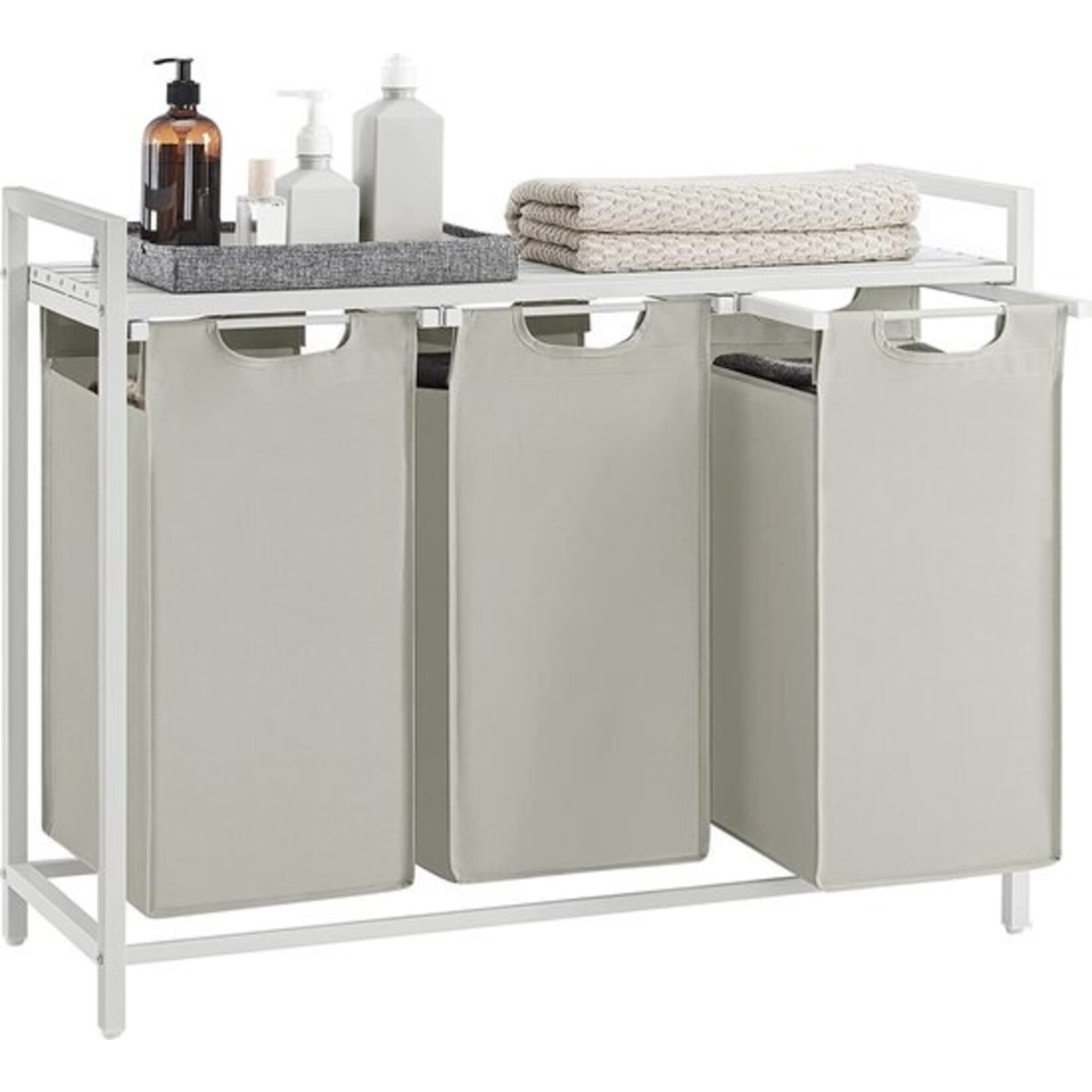 Parya Home Laundry Basket With 3 Compartments, Pull-out Laundry Sorter, Removable Laundry Bag, 3 X 38L, 92.5 X 33 X 72 Cm, White