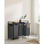 Wasmand Met 3 Vakken, Uittrekbaar Wassorteerder, Afneembaar Waszak, 3 X 38L, 92,5 X 33 X 72 Cm, Zwart-Grijs