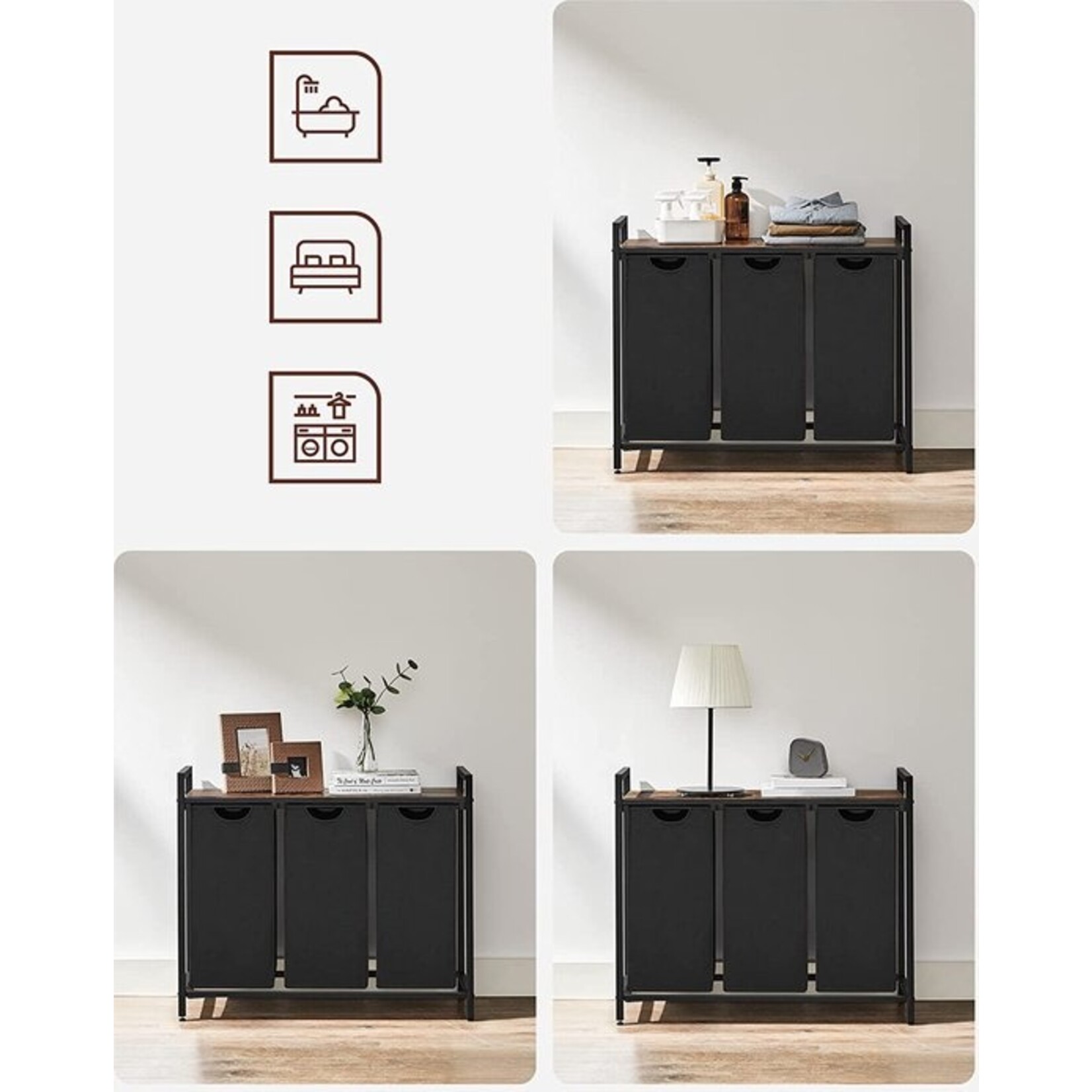 Parya Home Laundry Basket with 3 Boxes and Shelf - Spacious Laundry Sorter 114L for Organized Laundry