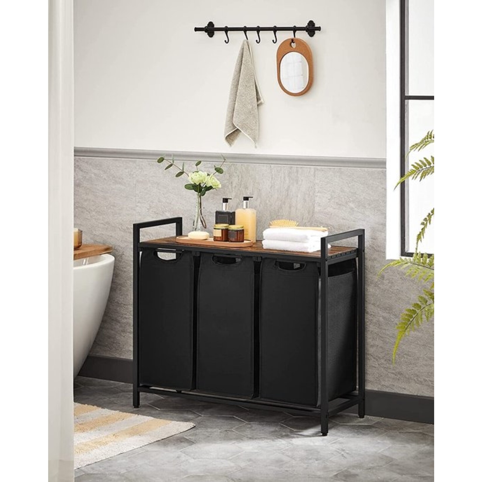 Laundry Basket with 3 Boxes and Shelf - Spacious Laundry Sorter 114L for Organized Laundry