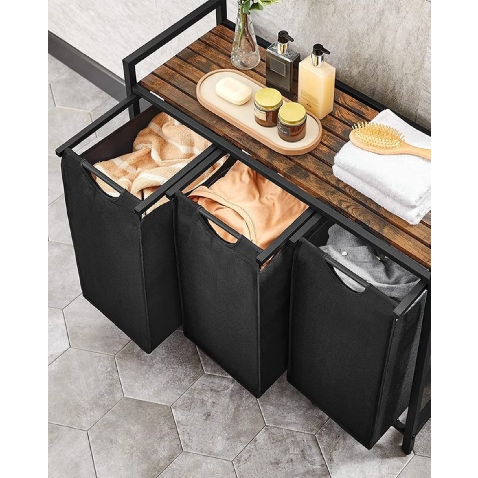 Parya Home Laundry Basket with 3 Boxes and Shelf - Spacious Laundry Sorter 114L for Organized Laundry