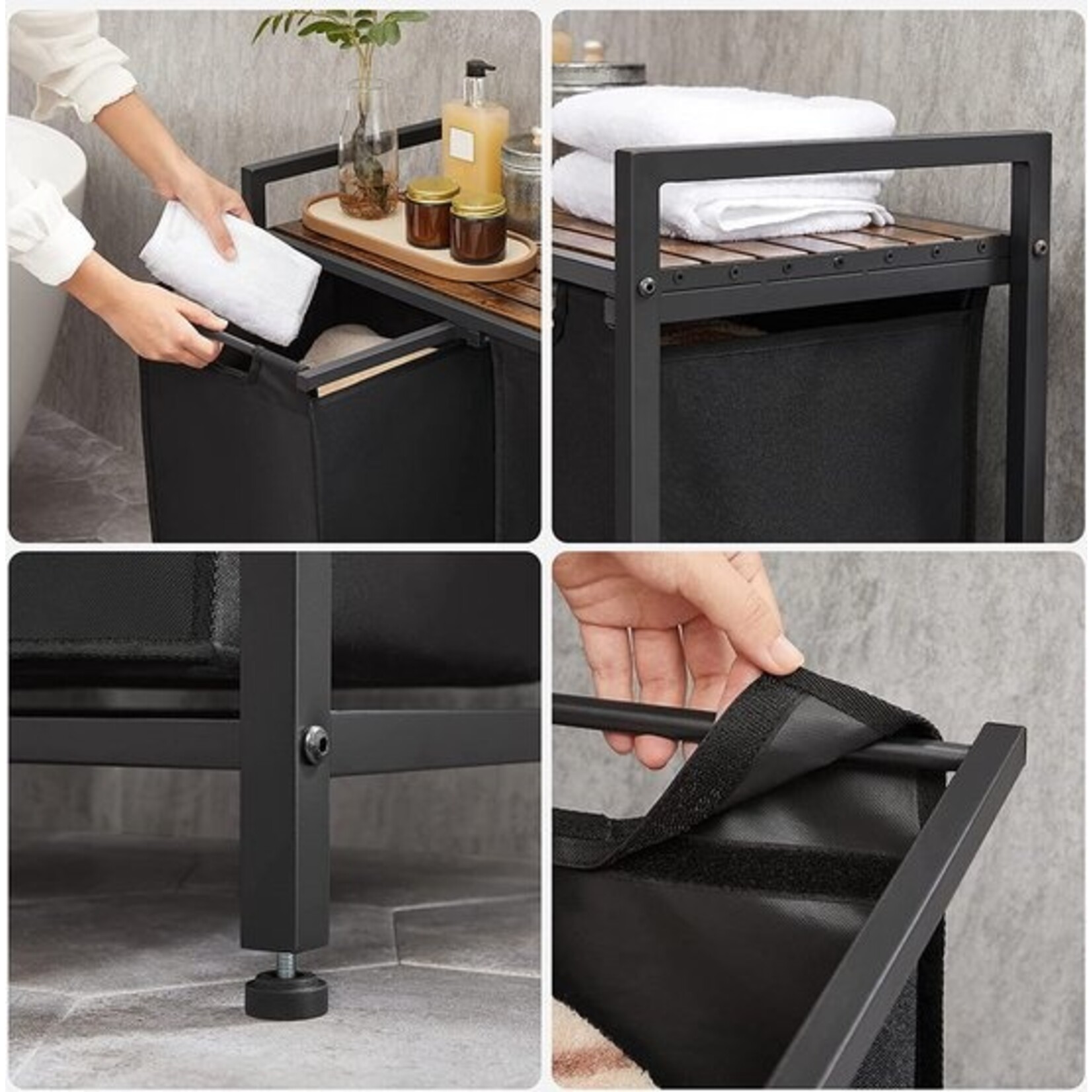 Parya Home Stijlvolle Wasmand met 2 Vakken en Opbergrek – Ruimtebesparende Wasverzamelaar