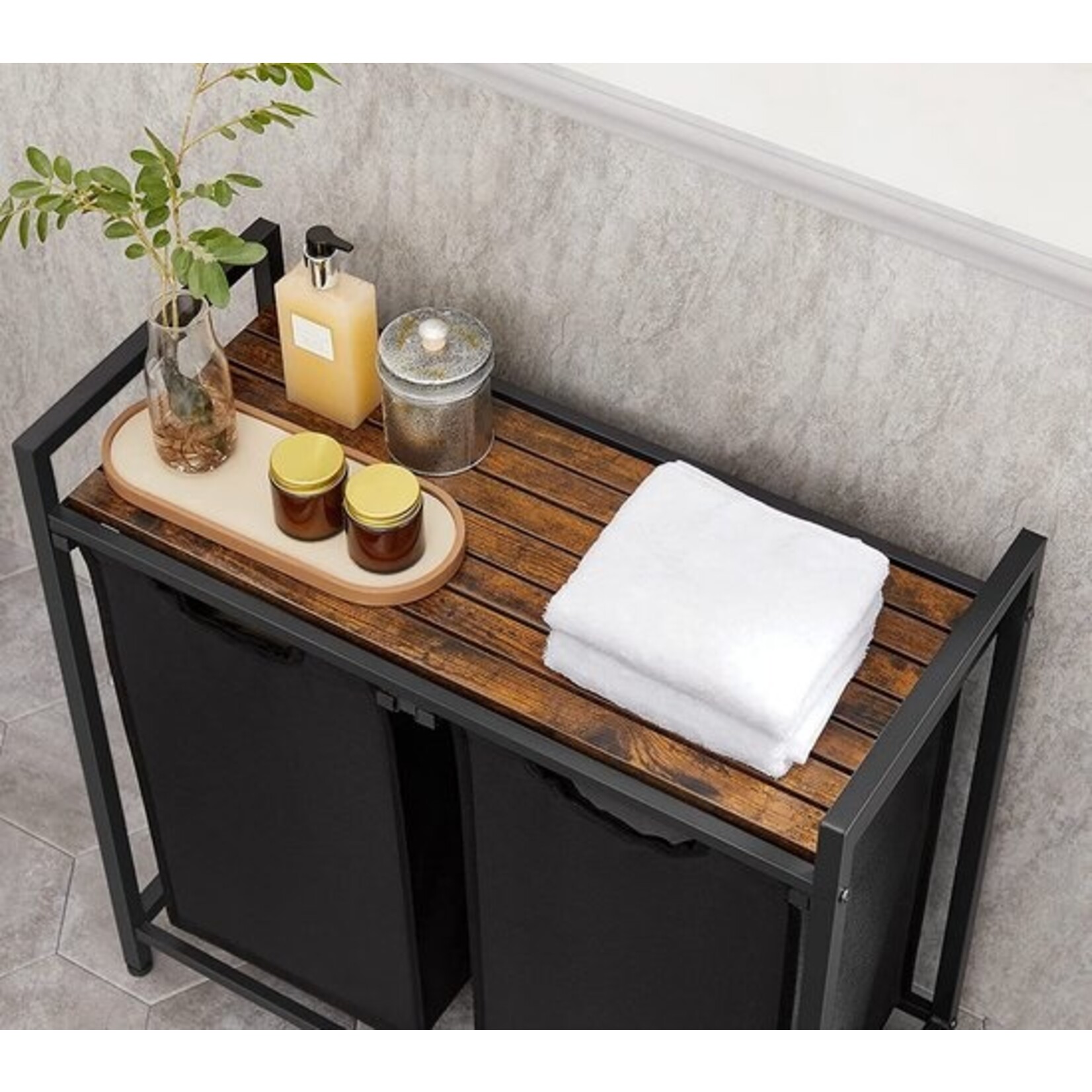 Stijlvolle Wasmand met 2 Vakken en Opbergrek – Ruimtebesparende Wasverzamelaar