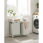 Wasmand 2 compartimenten, wasmand met plank, waskast, oxford stof verwijderbaar metalen frame, 2 x 46 l, 73 x 33 x 72 cm, wit
