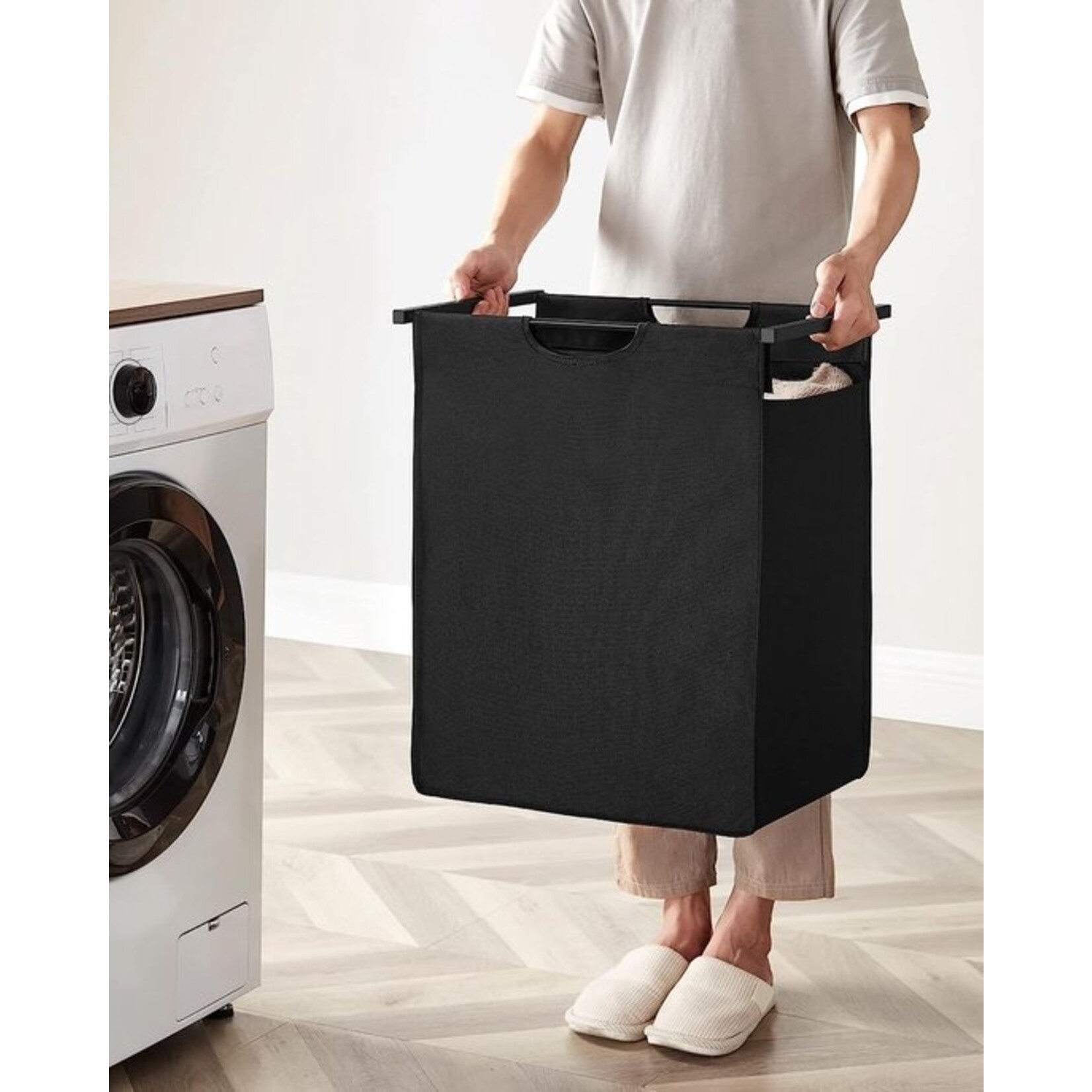 Parya Home Wasmand, was emmer met plank, waskast, oxford stof wasstas uitbreidbaar verwijderbaar, metalen frame, 65 l, 50 x 33 x 72 cm, vintage bruin zwart