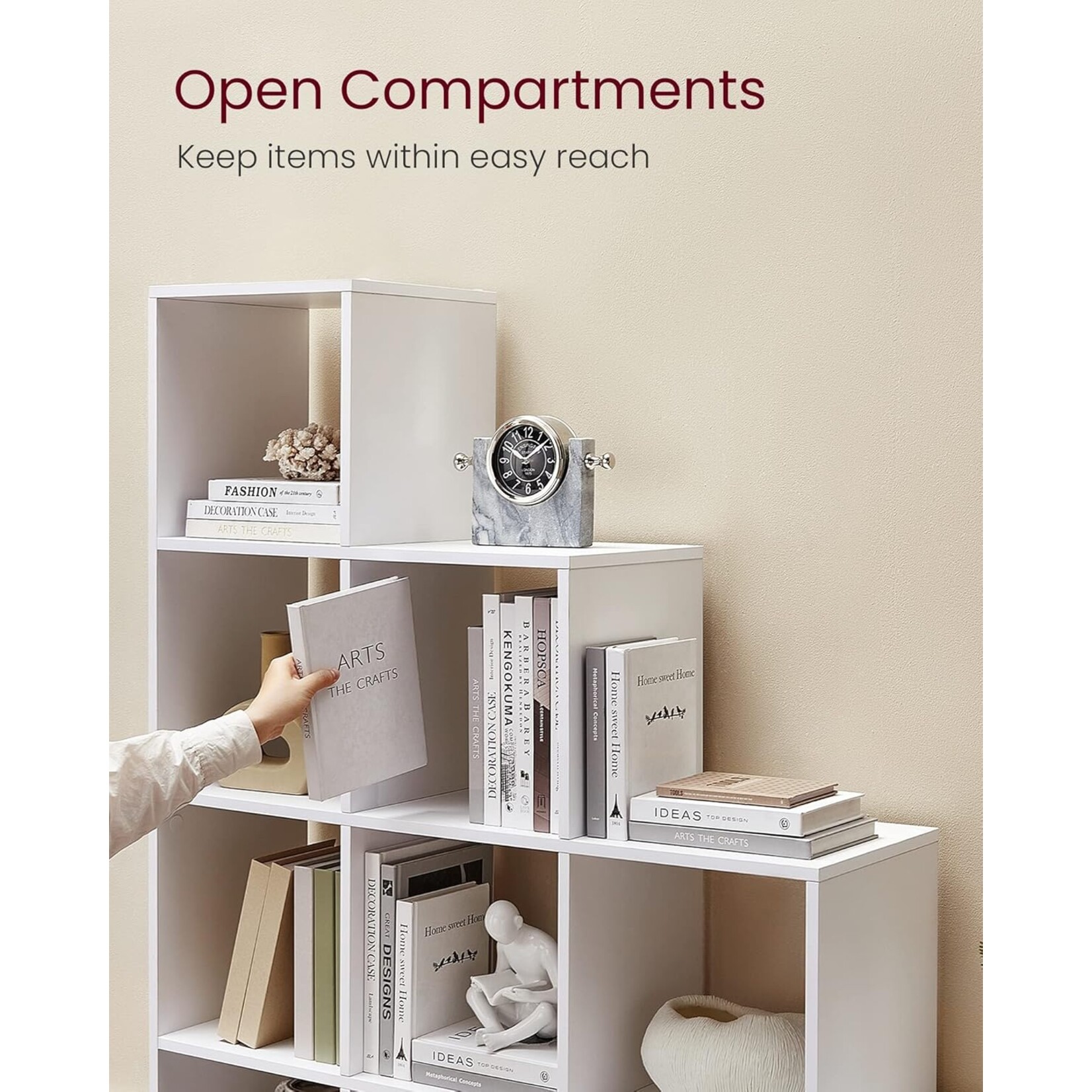 Parya Home Parya Home Boekenkast, designkast, 10 kubusvakken, tentoonstellingsrek van hout, vrijstaand rek, ruimteverdeler, wit