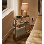 Bobbel home Small Side Table with Charging Function, Small Coffee Table, 3 Shelves, Magazine Holder, for Living Room, Bedroom, Study, Vintage Brown Ink Black