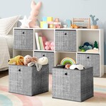 Foldable storage boxes, 6 pieces, cubes, bins, baskets, chests, of nonwoven fabric, 30 x 30 x 30 cm, for toys, clothes, gray melange