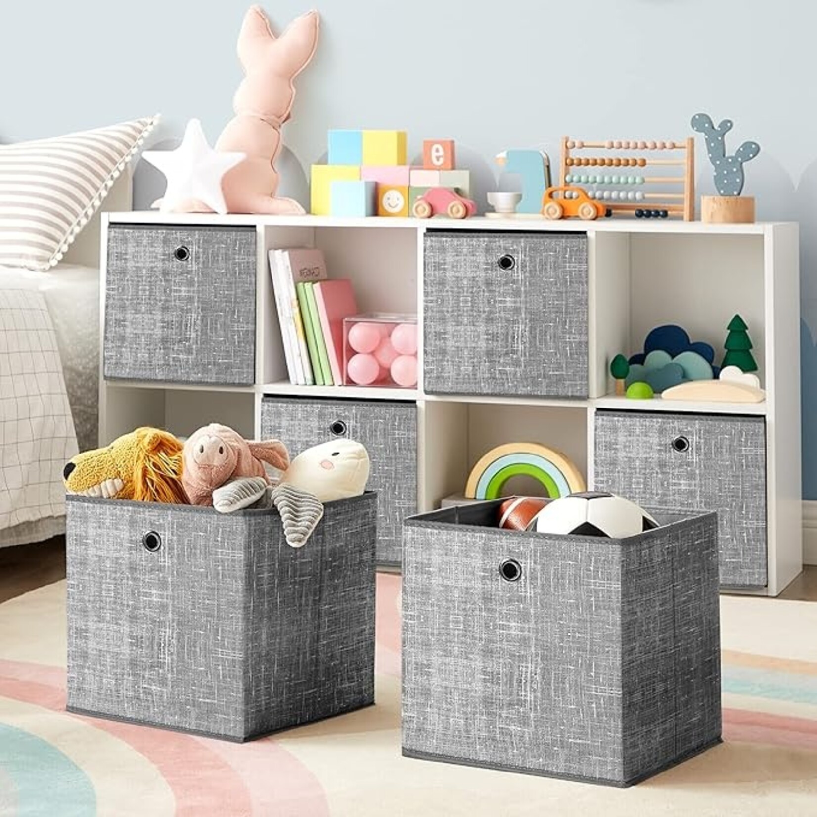Parya Home Foldable storage boxes, 6 pieces, cubes, bins, baskets, chests, of nonwoven fabric, 30 x 30 x 30 cm, for toys, clothes, gray melange