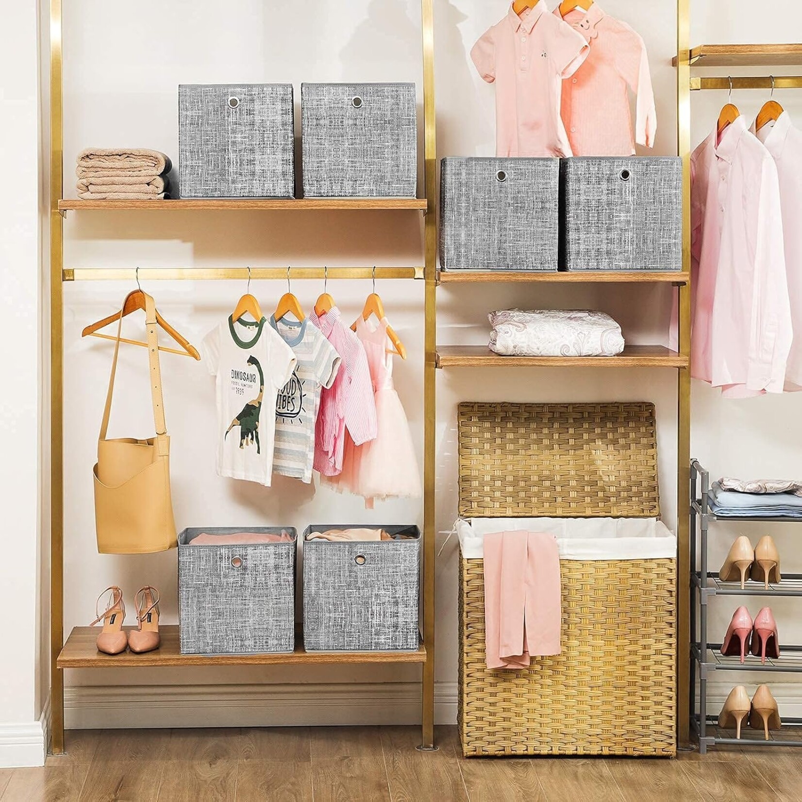 Parya Home Opvouwbare opbergdozen, 6 stuks, kubussen, bakken, manden, kisten, van vliesstof, 30 x 30 x 30 cm, voor speelgoed, kleding, grijs gemêleerd