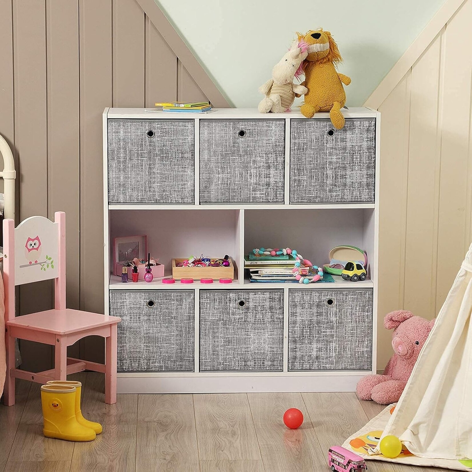 Parya Home Foldable storage boxes, 6 pieces, cubes, bins, baskets, chests, of nonwoven fabric, 30 x 30 x 30 cm, for toys, clothes, gray melange