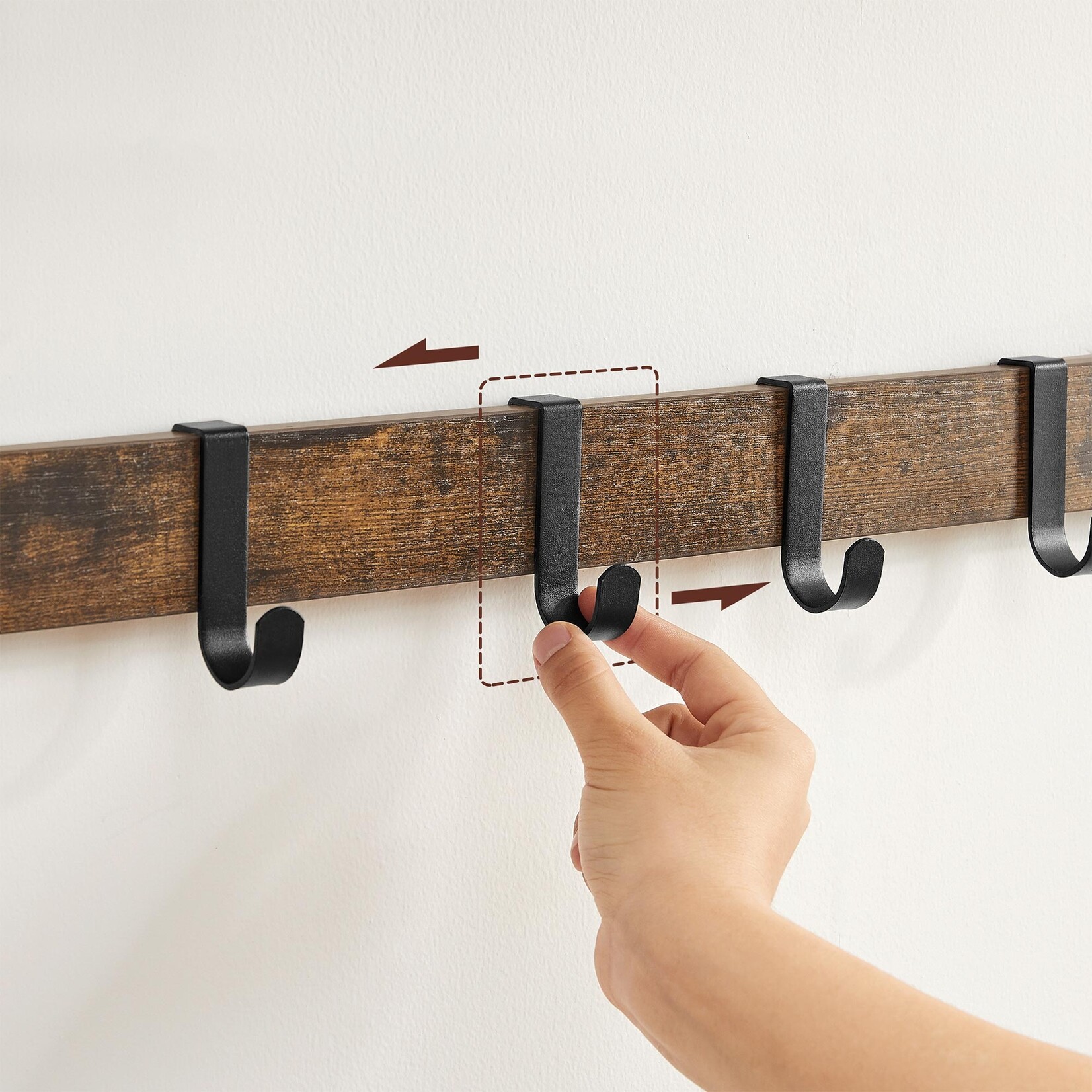 Parya Home wall coat rack, with shelf, wall shelf with 10 removable hooks, hanging shelf, wall mount, 2 coat racks, clothes rod, for hallway, bedroom, bathroom, vintage brown black