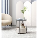 Parya Home Side table round small table coffee table small living room table with fabric basket storage space for living room bedroom nightstand gray cloud white Gray + cloud white 45 x 45 x 50 cm