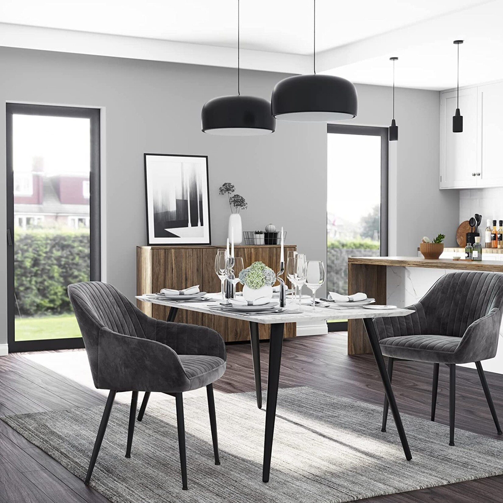Parya Home eetkamerstoel, fauteuil, gestoffeerde stoel met armleuningen, metalen poten, fluwelen bekleding, zitbreedte 49 cm, max. 110 kg, voor studeerkamer, woonkamer, slaapkamer, grijs