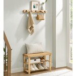 Parya Home Coat rack and shoe bench, entrance furniture, multifunctional, 5 metal double hooks, 3-tier bamboo shoe rack, for hallway, bedroom, natural beige