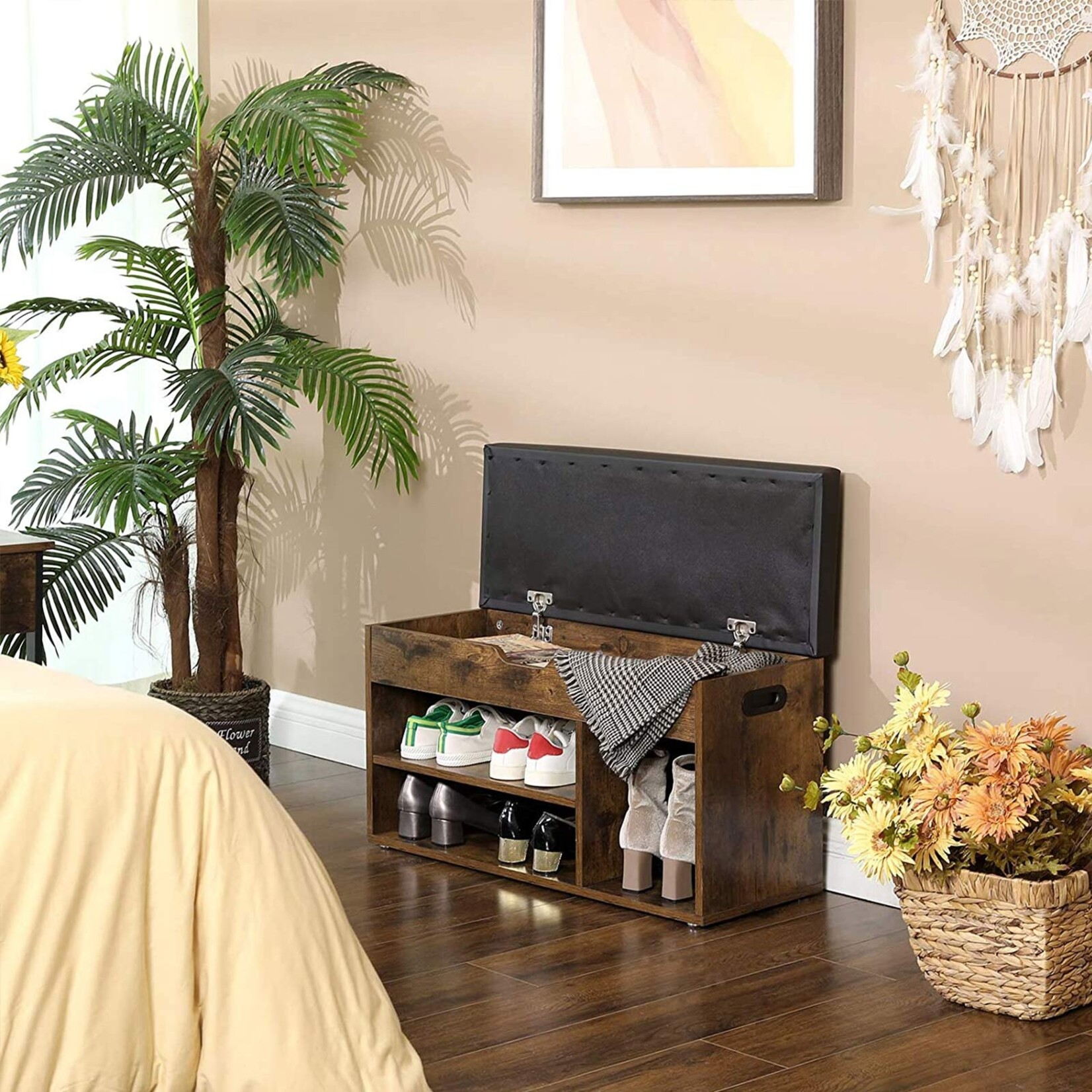 Bobbel Home Songmics Shoe bench - Shoe rack - Storage space under the seat - hallway, living room, bedroom - Shoe cabinet - Capacity 150 kg - 80 x 30 x 44 cm