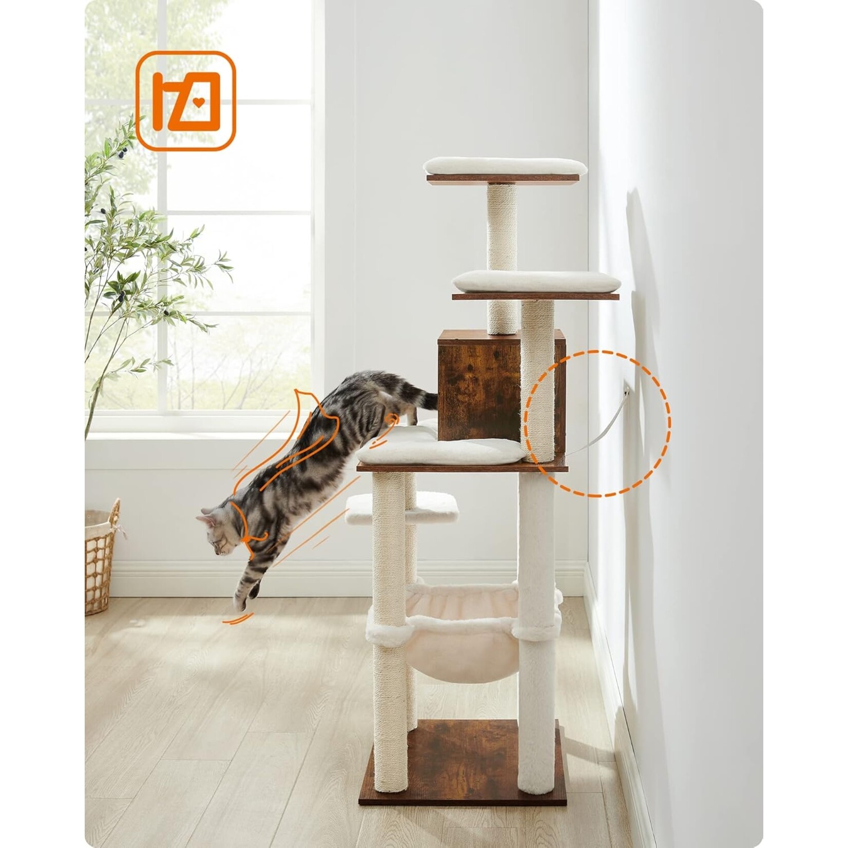 Bobbel Home Bobble Home - Cat Scratching Post, Scratching Post Made of Natural Sisal Rope, Scratching Post with Plush Toy Ball, Scratch Protection for Furniture, 73 cm High, Vintage Brown