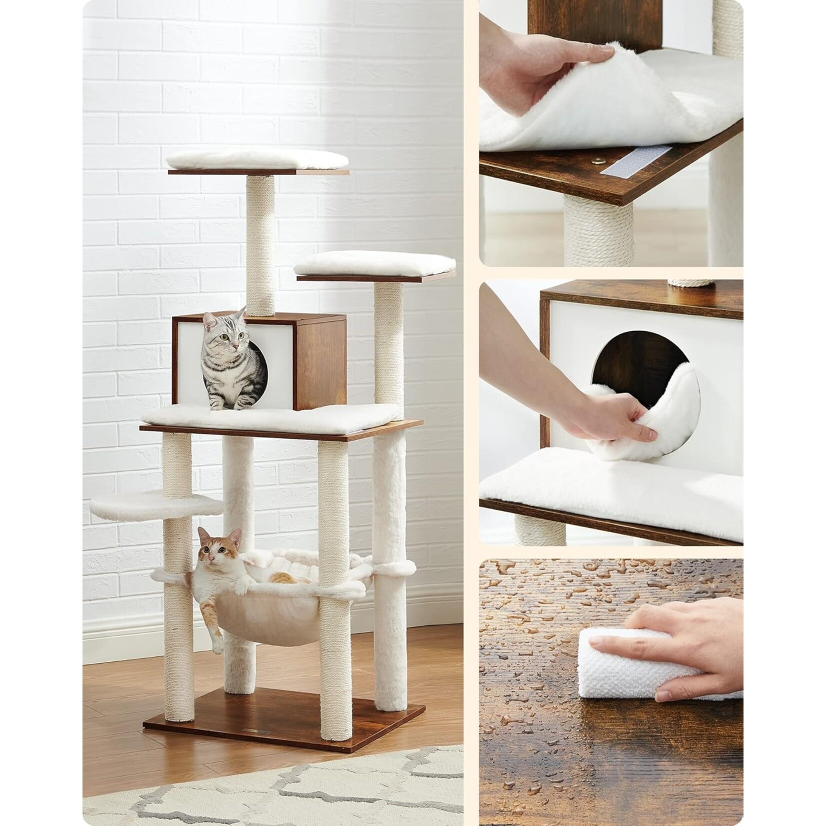 Bobbel Home Bobble Home - Cat Scratching Post, Scratching Post Made of Natural Sisal Rope, Scratching Post with Plush Toy Ball, Scratch Protection for Furniture, 73 cm High, Vintage Brown