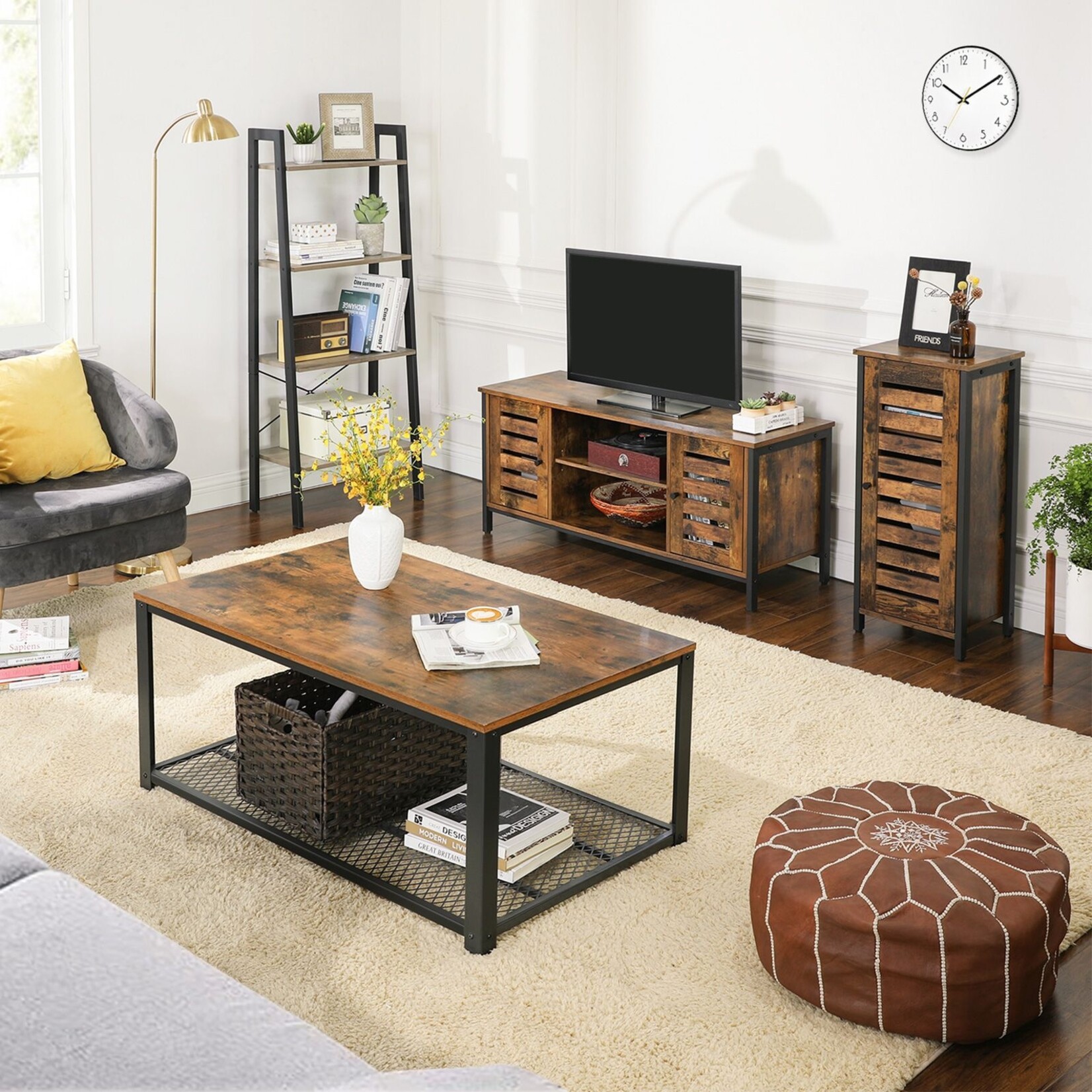 Bobbel Home Tv furniture industrial - Wooden TV table - 2 cabinets and 2 shelves - Vintage - Dark brown
