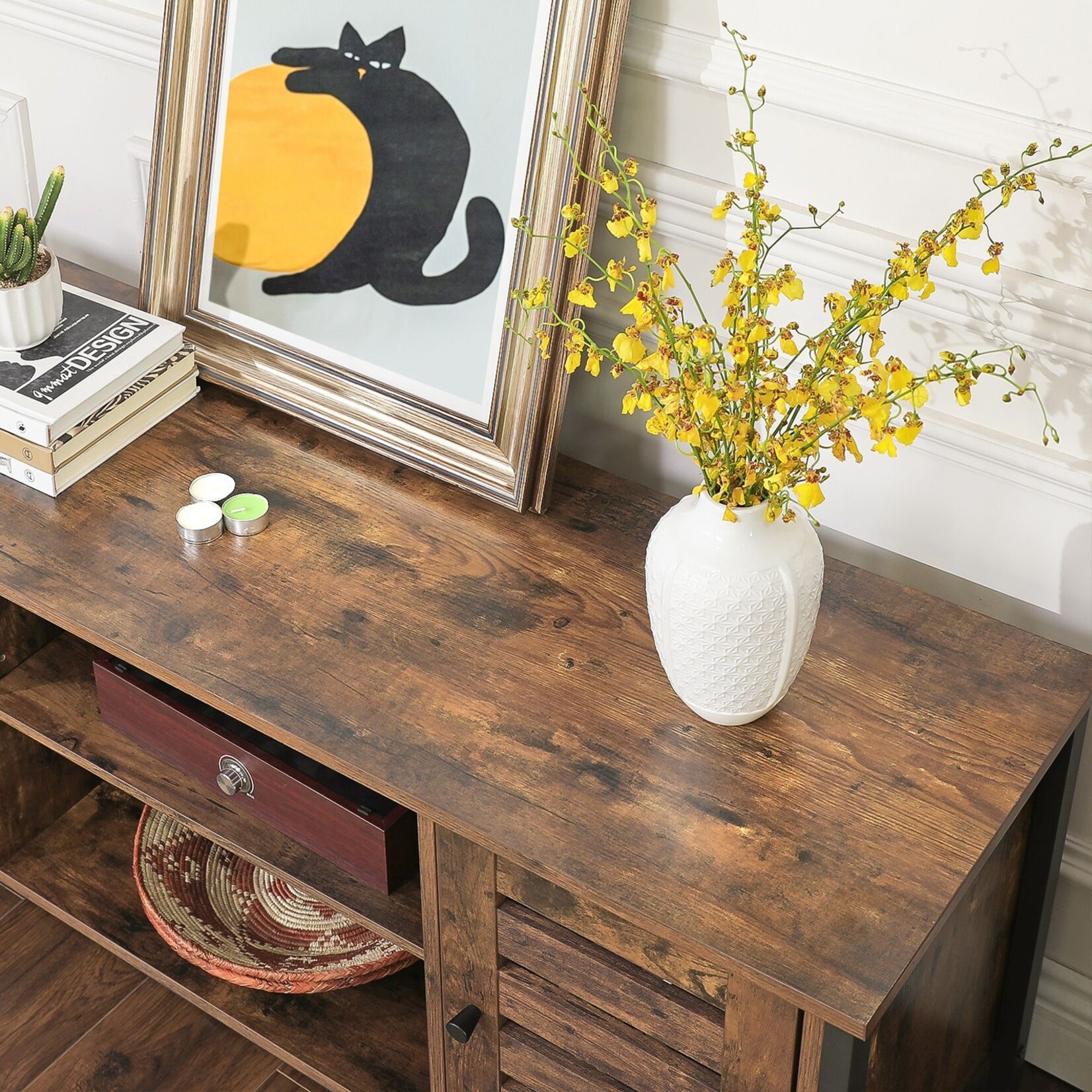 Bobbel Home Tv furniture industrial - Wooden TV table - 2 cabinets and 2 shelves - Vintage - Dark brown