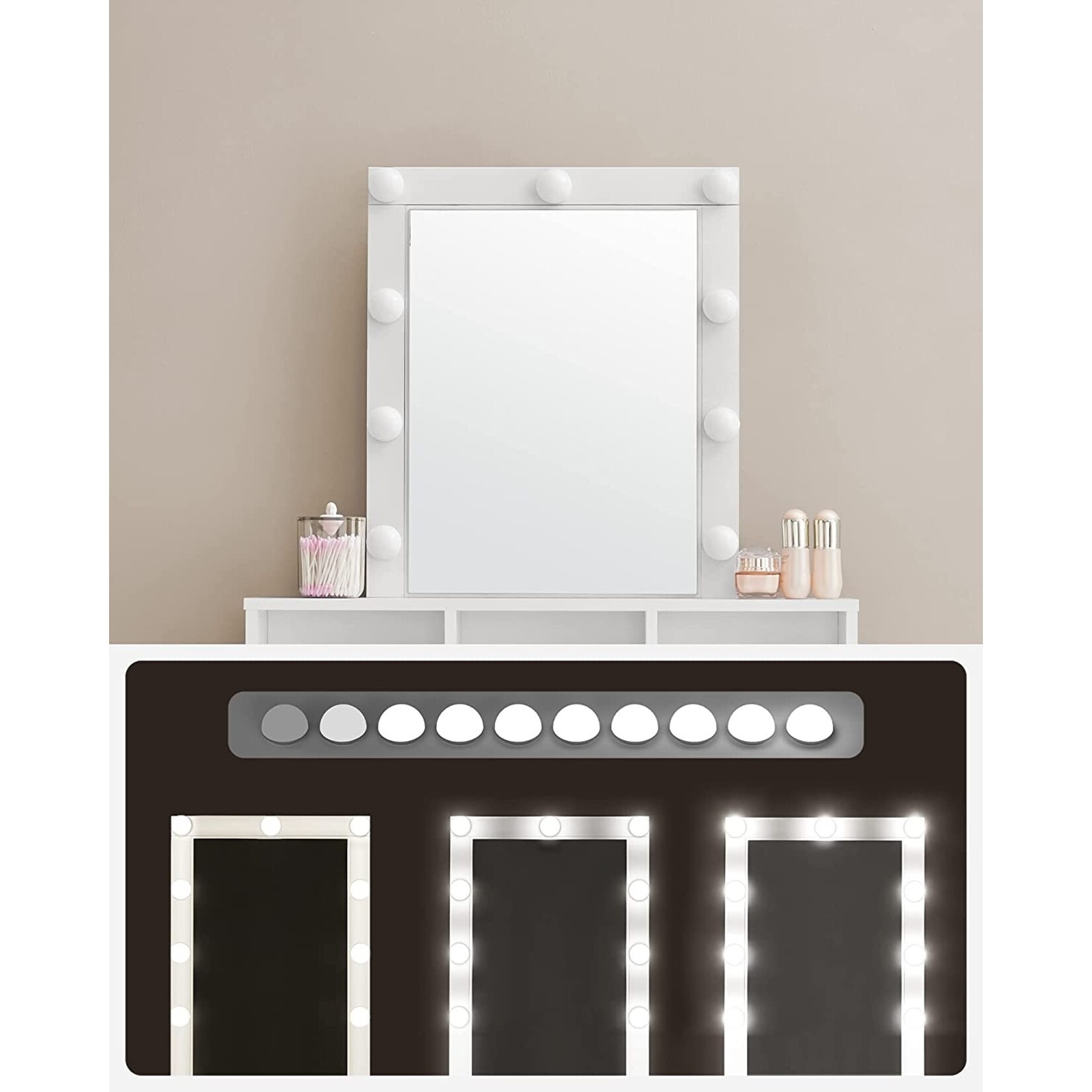 Bobbel Home Bobbel Home - White Dressing table - Rectangular mirror - Light bulbs - 2 drawers and 3 open compartments - White