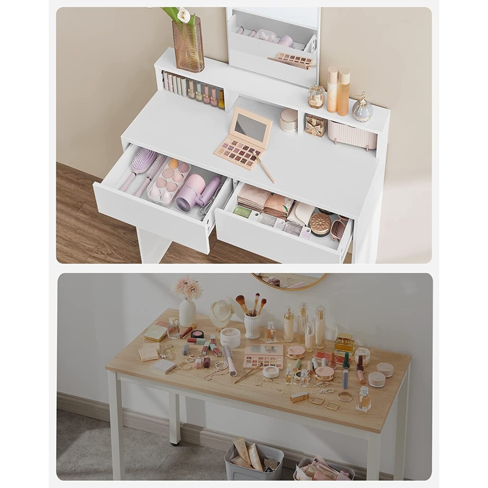 Bobbel Home Bobbel Home - Kaptafel met rechthoekige spiegel - Met 2 lades & 3 open vakken - Wit