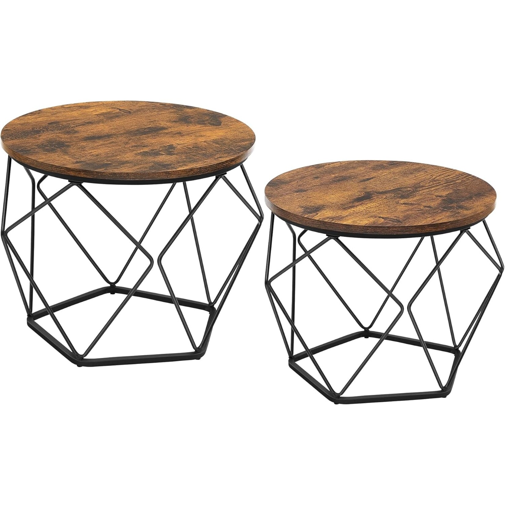 Parya Home Parya Home round coffee table, set of 2, living room table, side table, vintage flair, removable tabletop, for living room, vintage brown-ink black