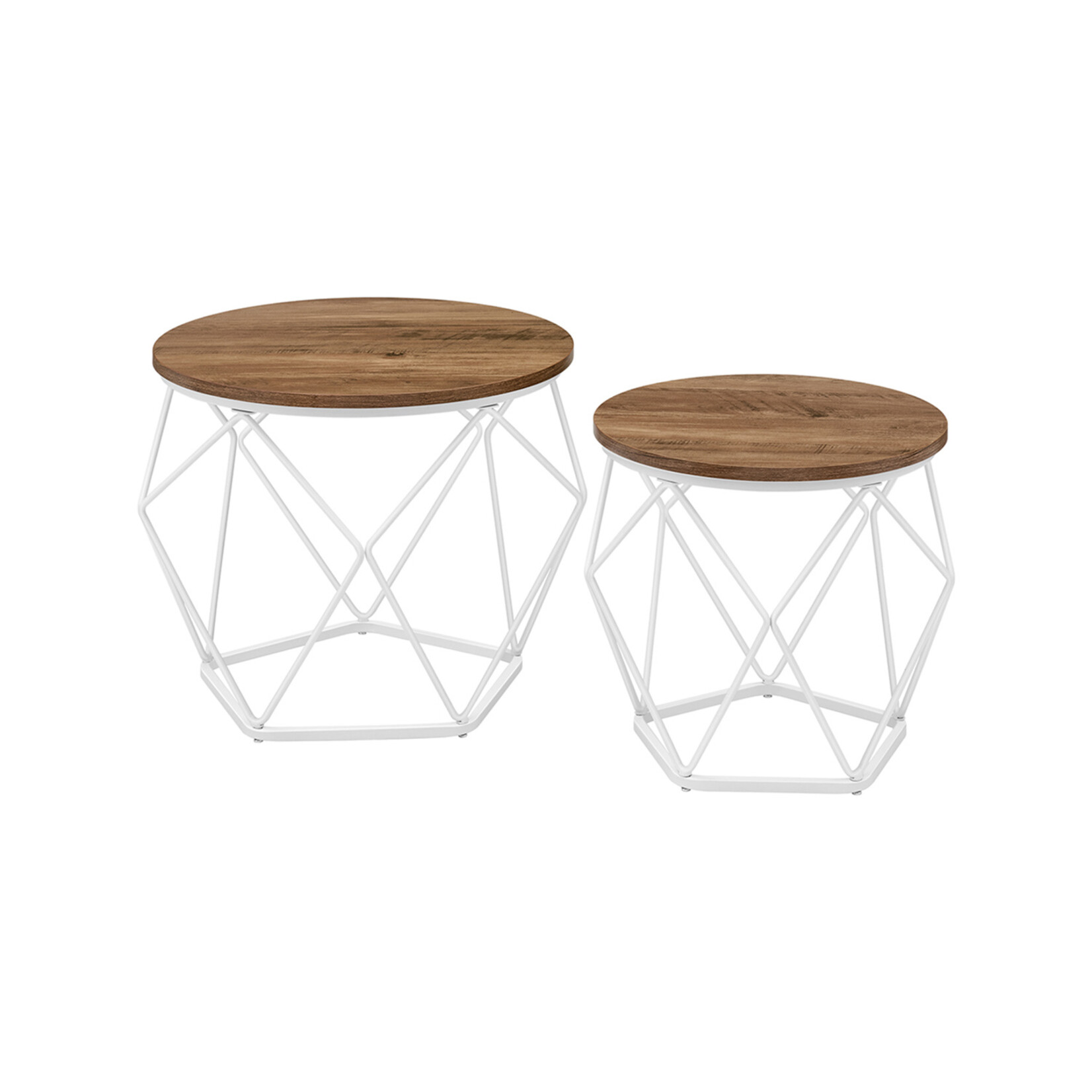 Parya Home Round coffee table, set of 2, side table, modern style, removable top, steel frame, for living room, honey brown and cloud white