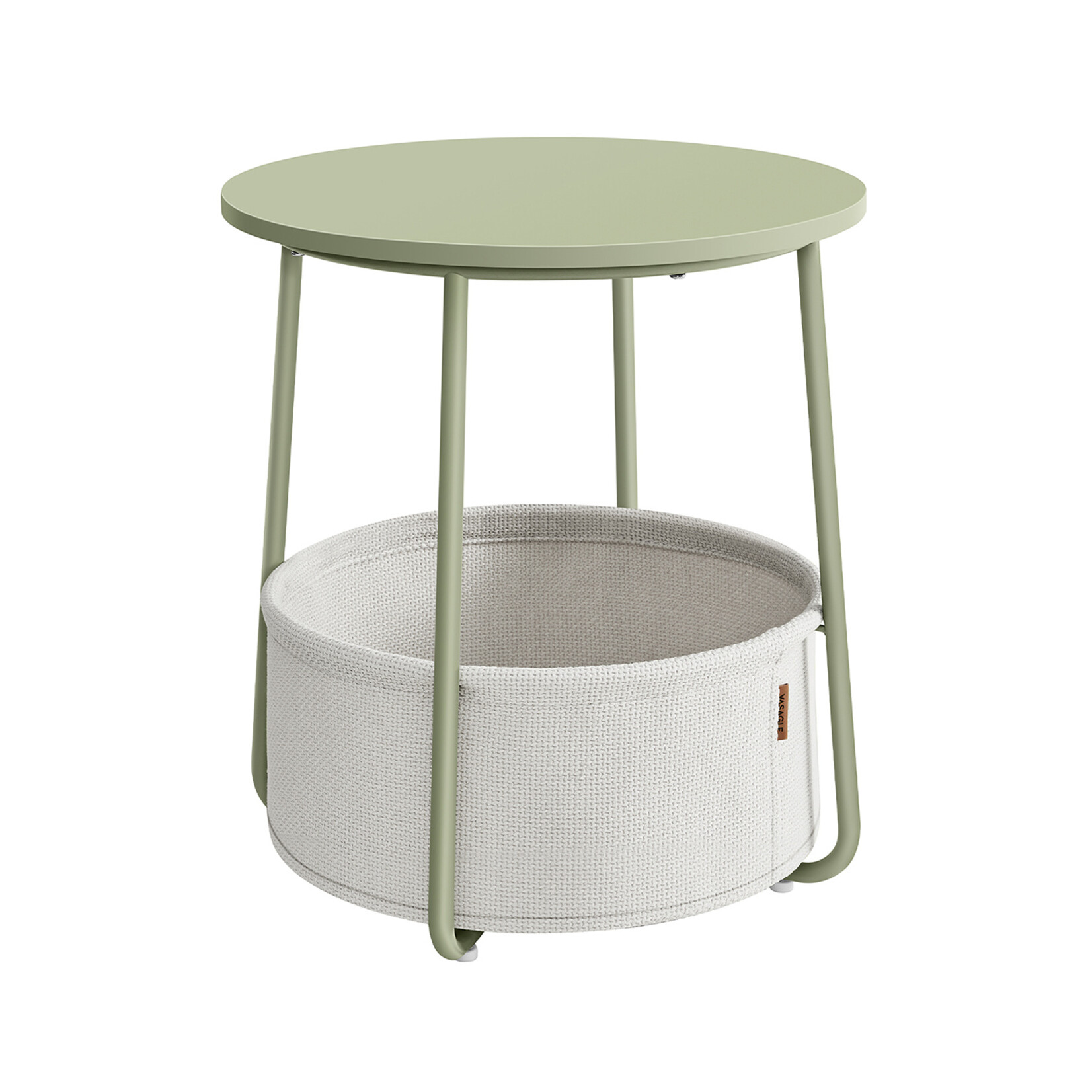 Parya Home Small round coffee table, side table with fabric basket, storage space, for living room, bedroom, bedside table, modern style, laurel green and creamy white